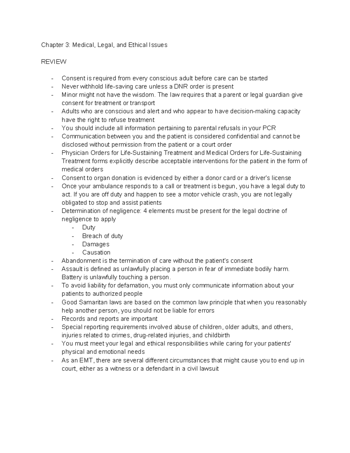 Chapter 3: Medical, Legal, and Ethical Issues REVIEW - Studocu