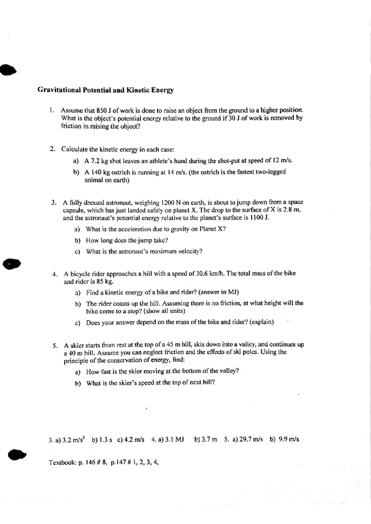 GPE + KE Worksheet 2024-11-18 - Gravitational Potential and Kinetic ...