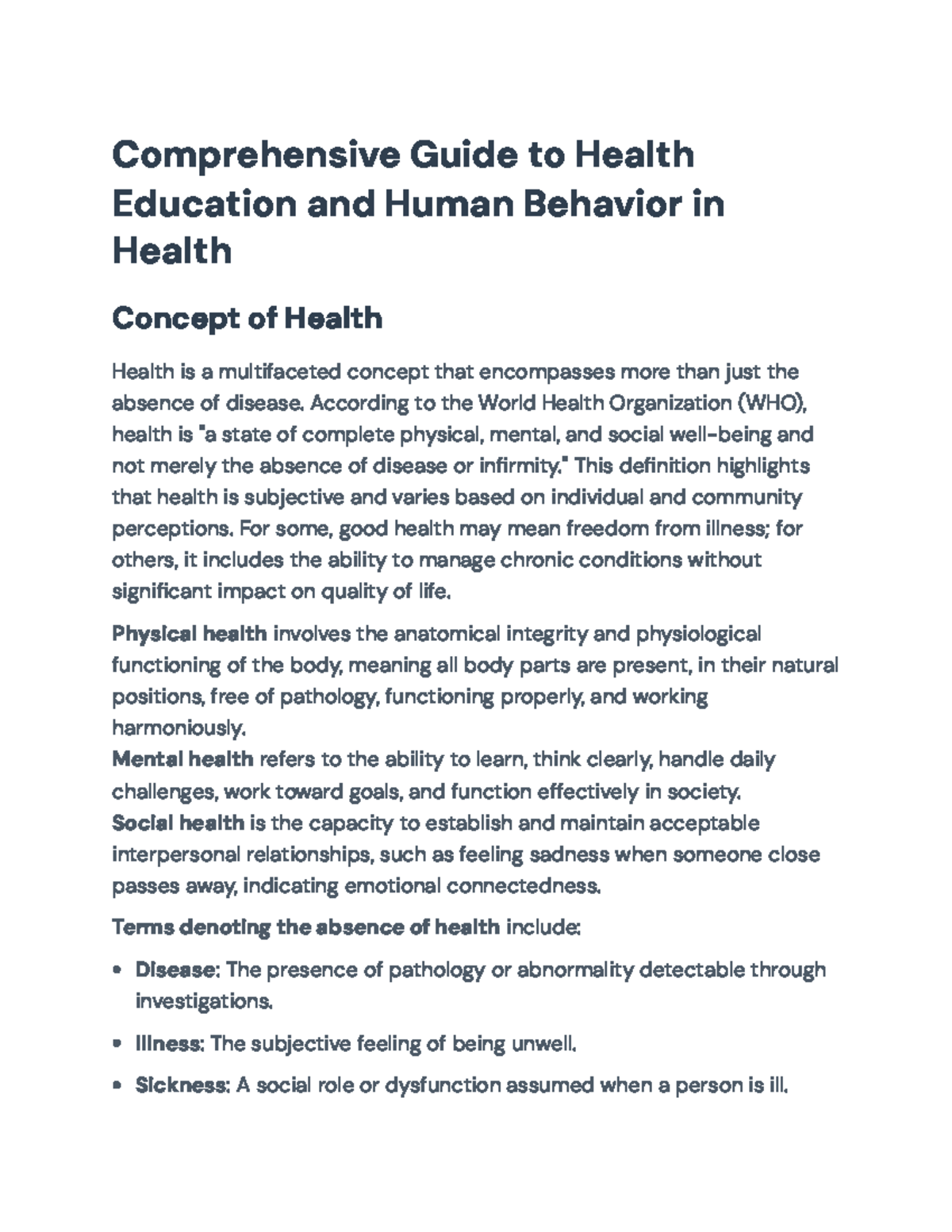 Comprehensive Health Education: Understanding Human Behavior and Health ...
