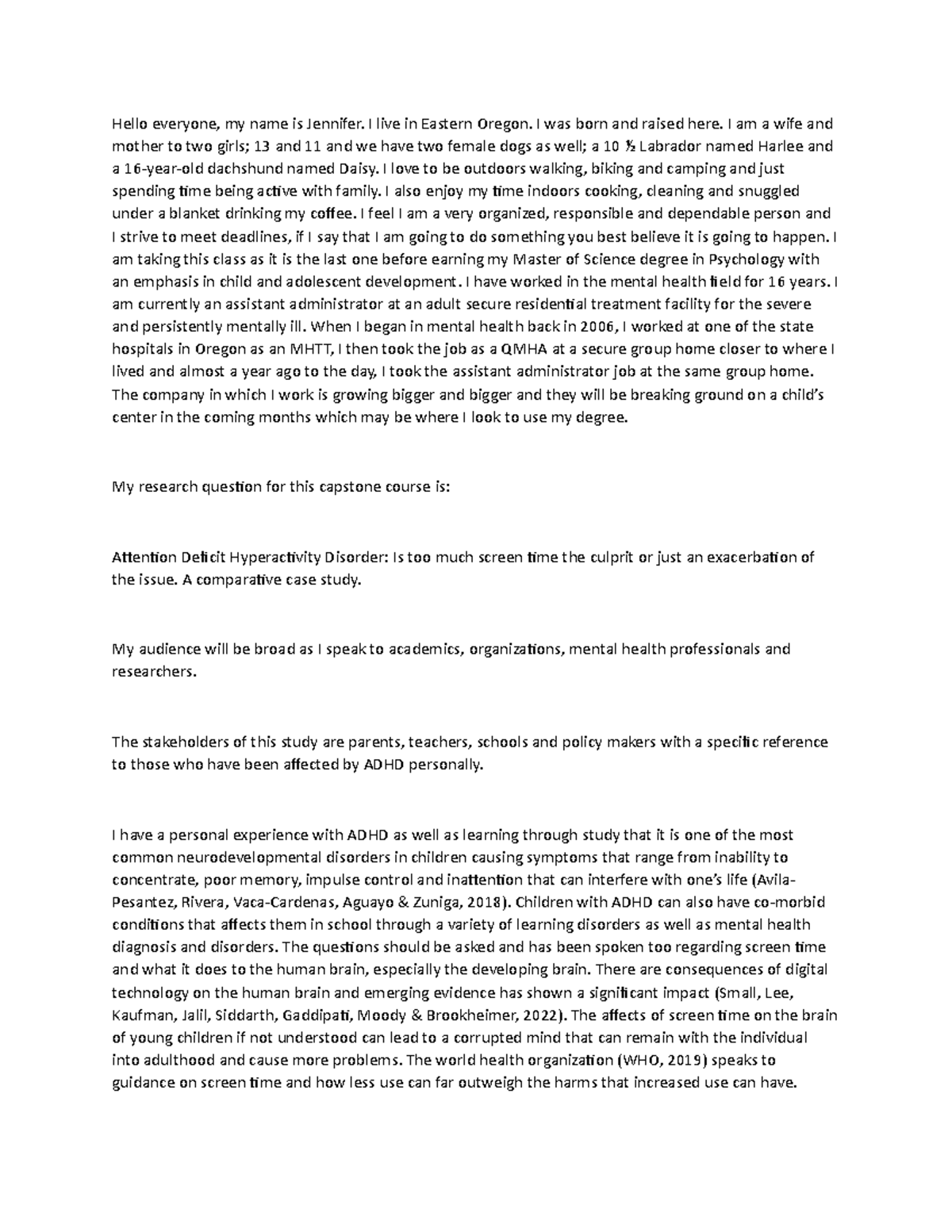 Research Topic Proposal: ADHD & Screen Time Effects on Development ...
