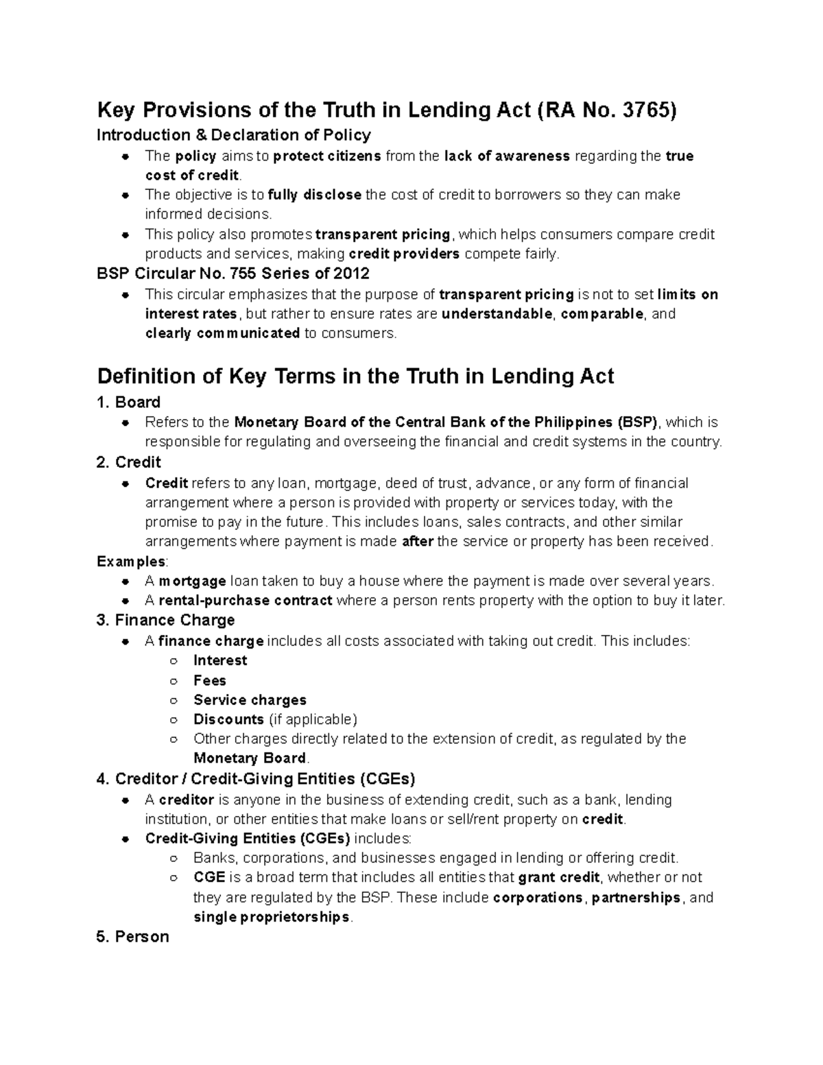Key Insights on the Truth in Lending Act (RA No. 3765) and Its ...