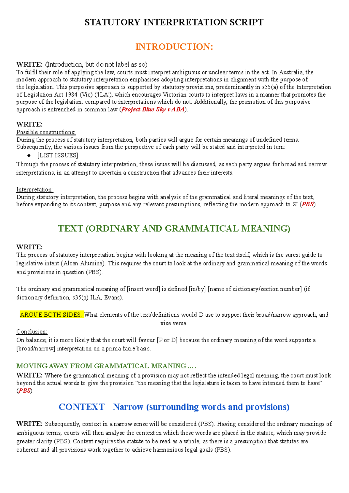 STATUTORY INTERPRETATION SCRIPT: A Comprehensive Guide (LAW101) - Studocu