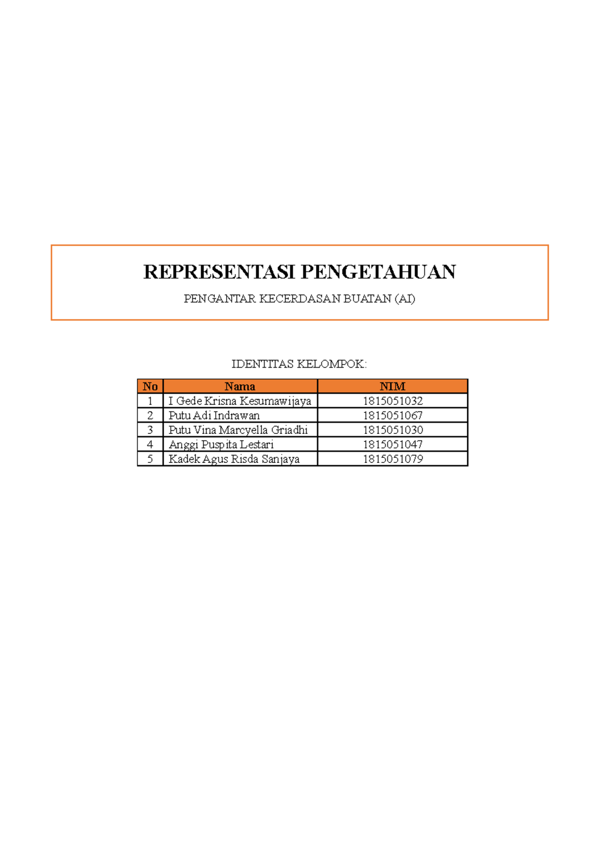 Tugas Pertemuan 3: Contoh Representasi Pengetahuan dalam AI - Studocu