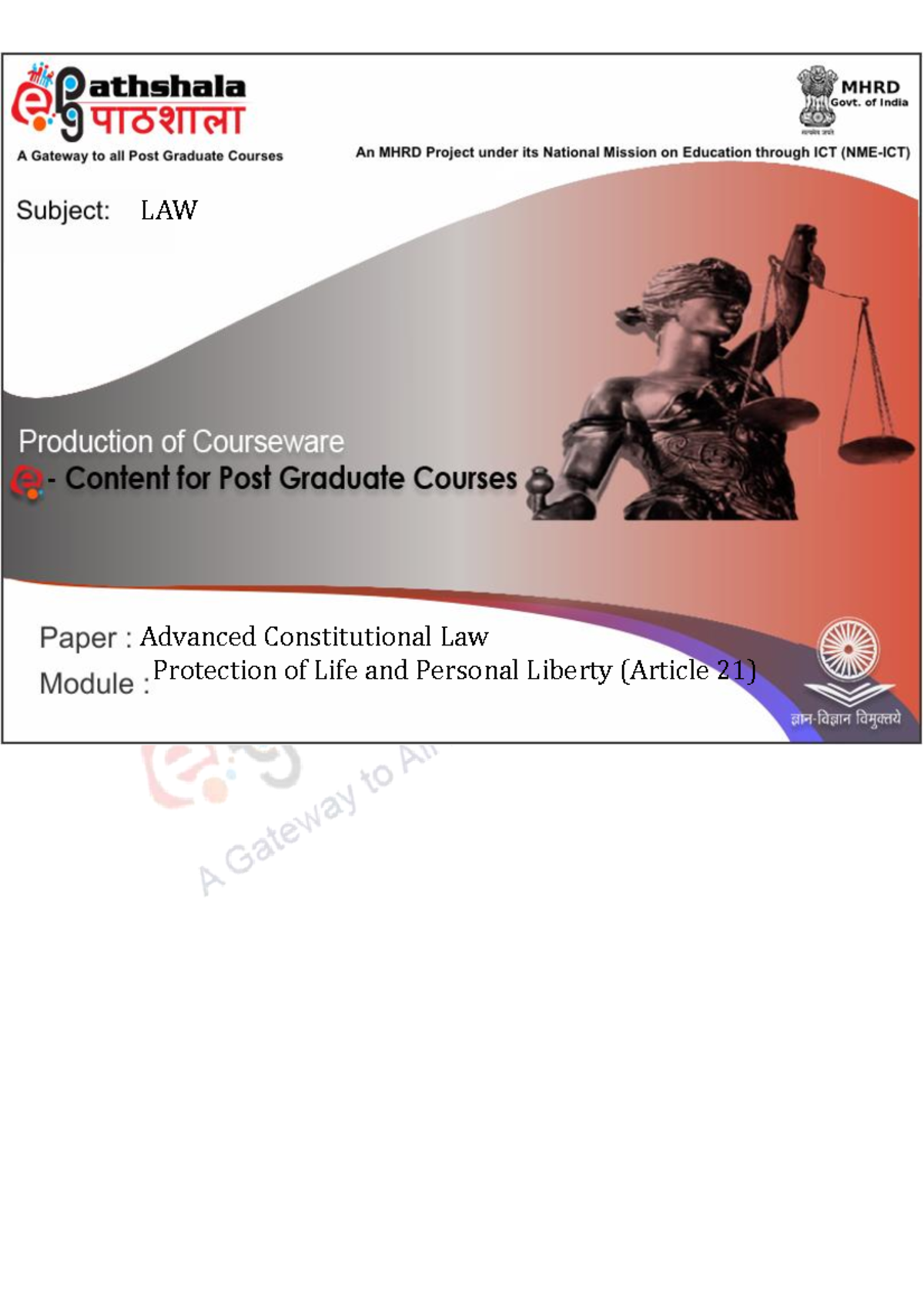 LAW Advanced Constitutional Law: Article 21 - Protection of Life ...