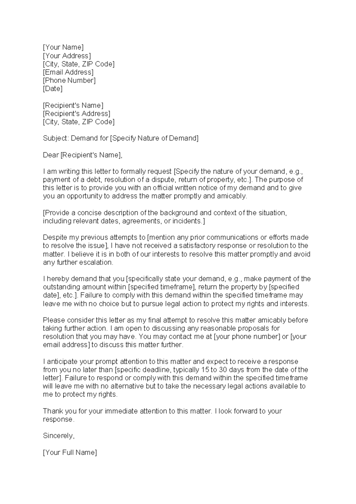 Demand Letter Template for Legal Action Notification - Studocu