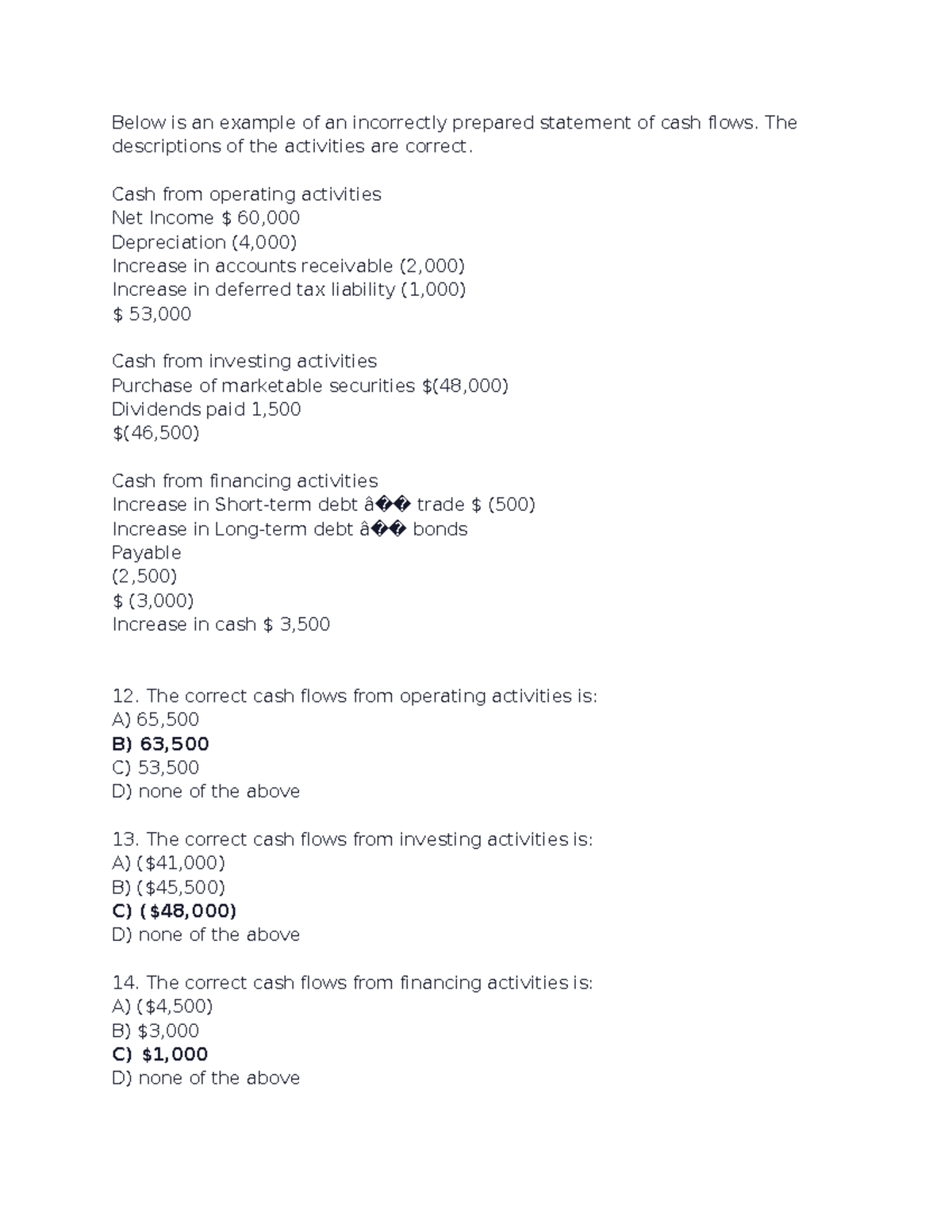 Cash Flow Statement Corrections: Answers & Explanations - Studocu