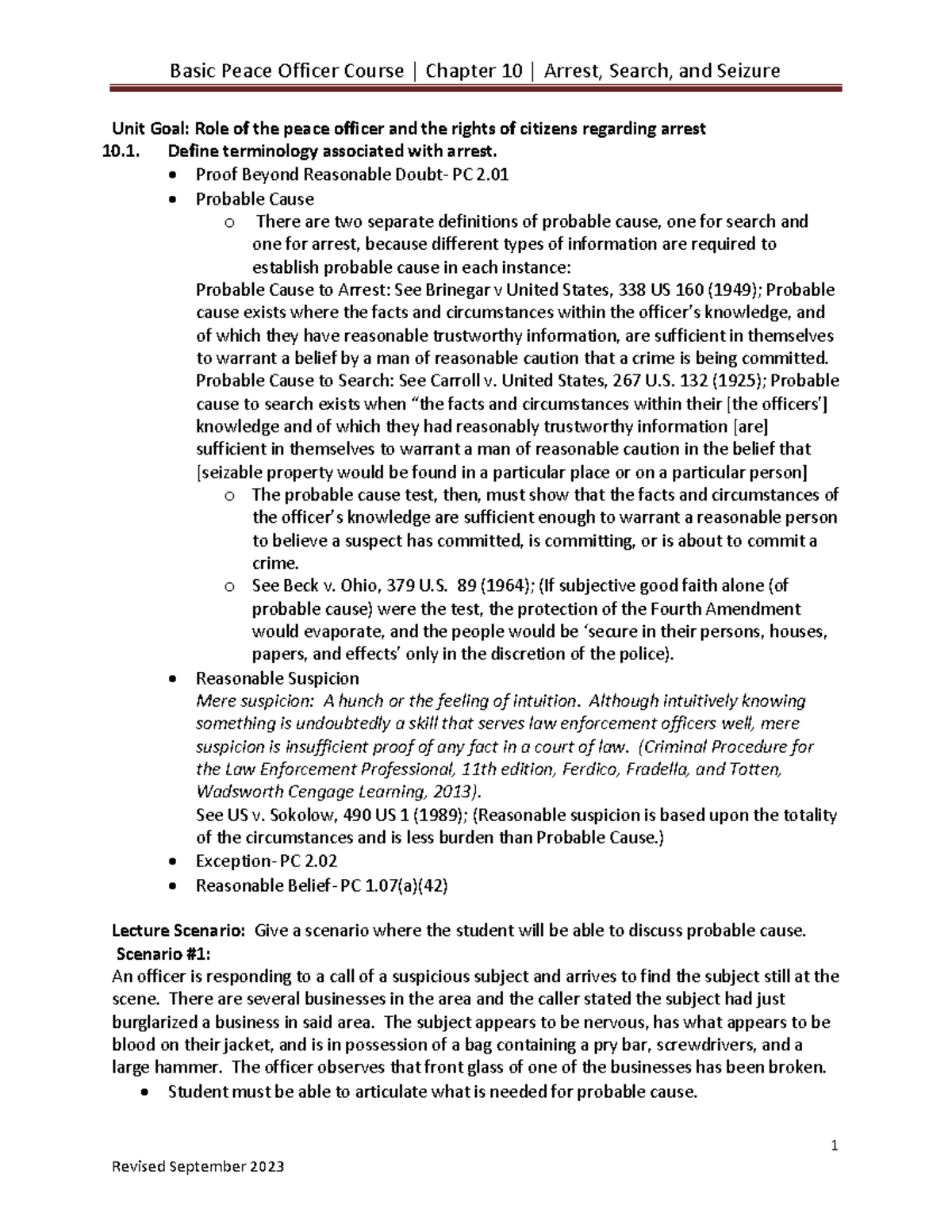 Basic Peace Officer Course: Chapter 10 - Arrest, Search, and Seizure ...