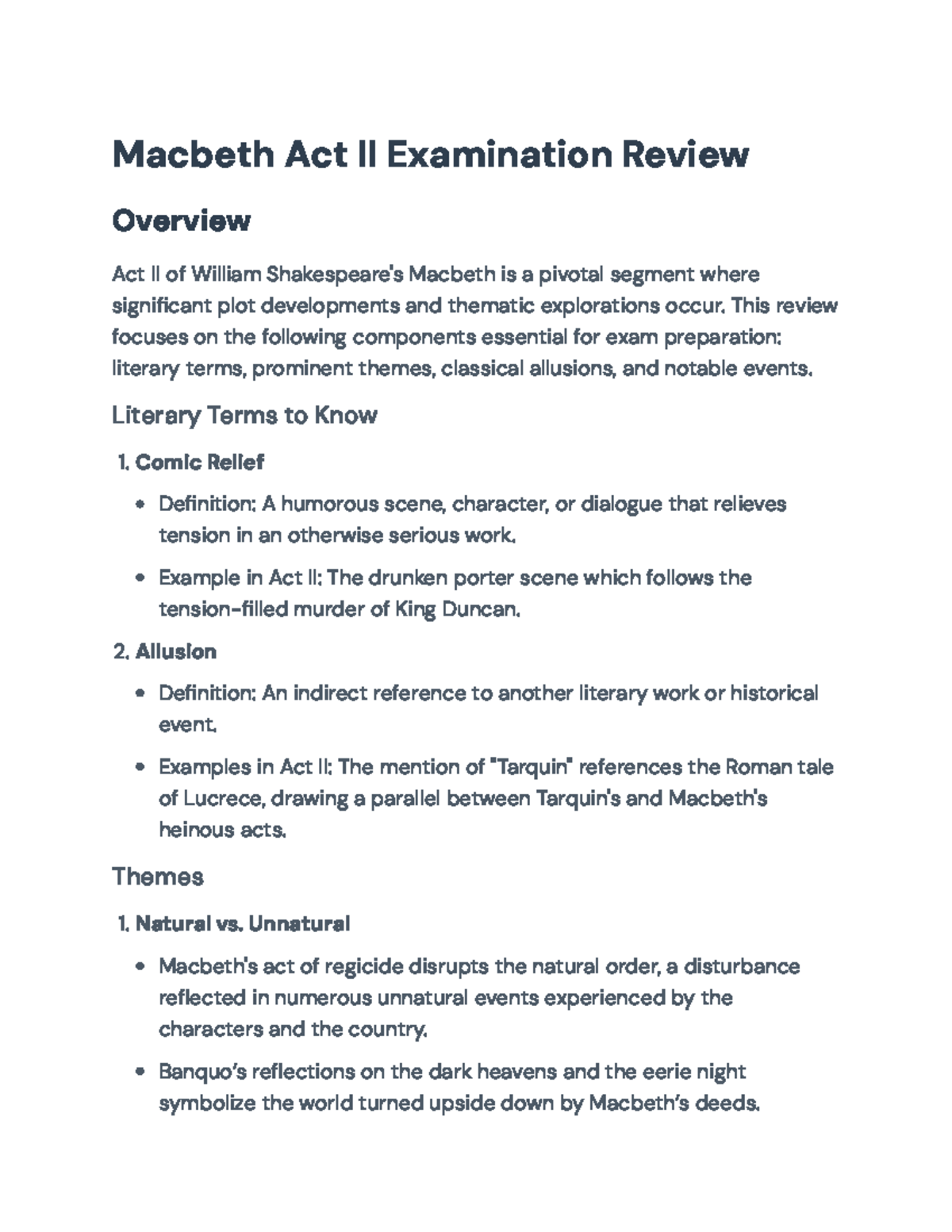 Macbeth Act II Examination Review: Key Themes and Literary Analysis ...