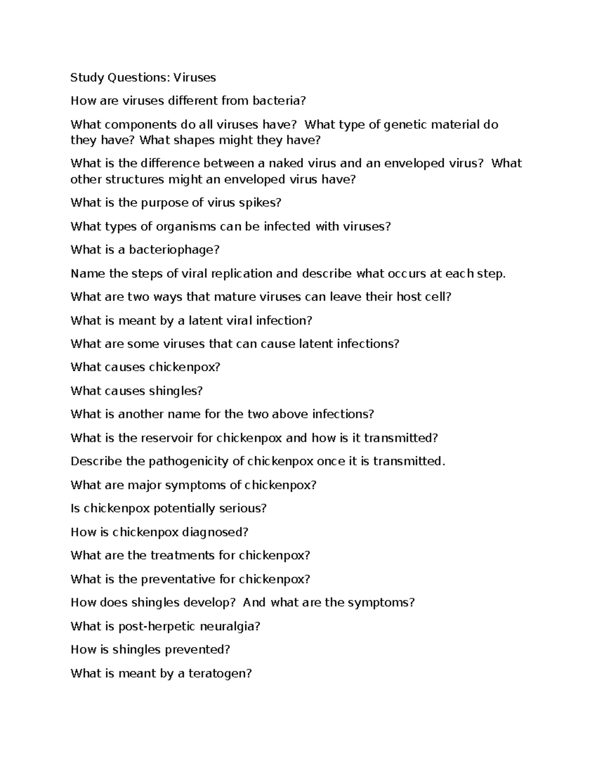 Viruses and Pathogenicity: Study Questions for Biol 101 Final Exam ...