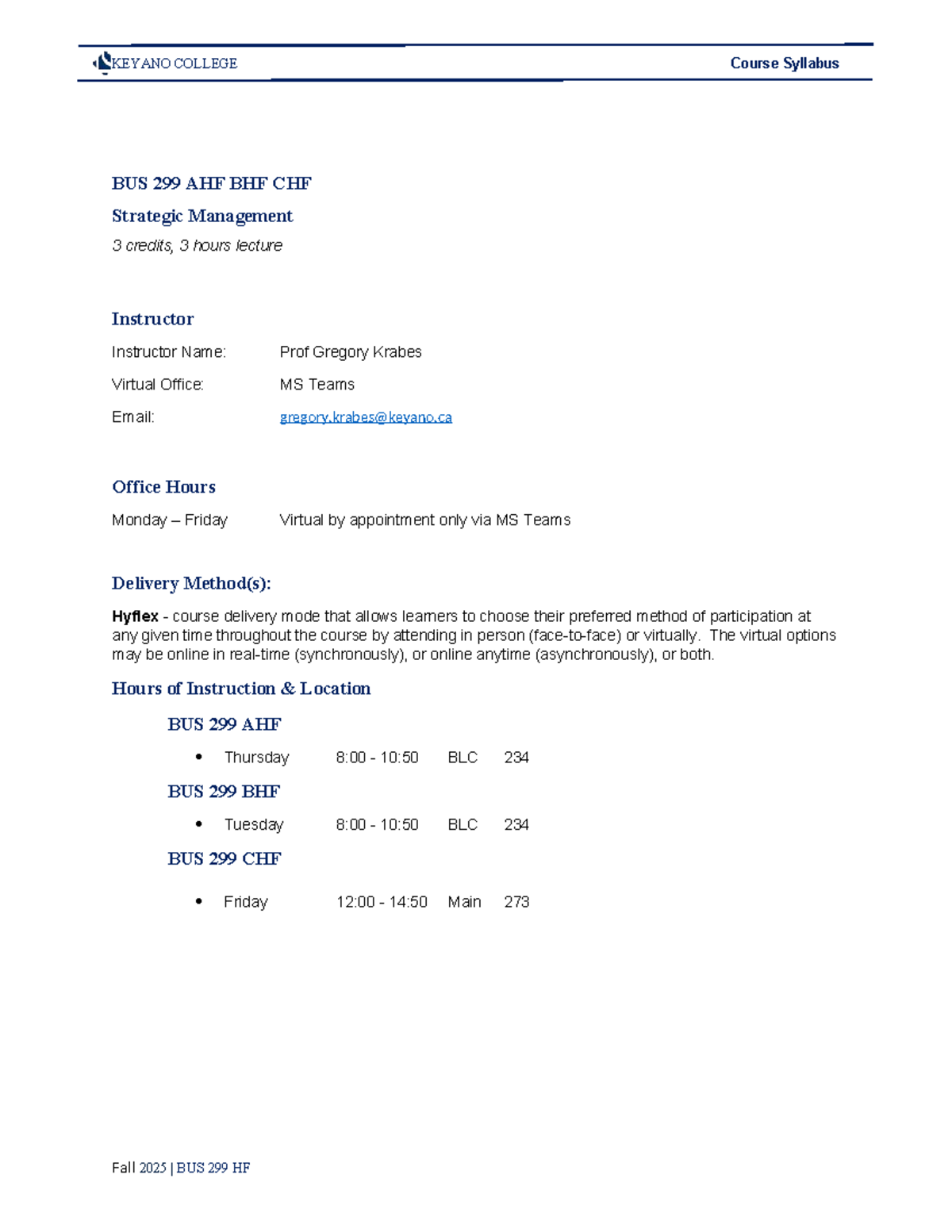 BUS 299 HF Fall 2025 Strategic Management Course Syllabus - Studocu