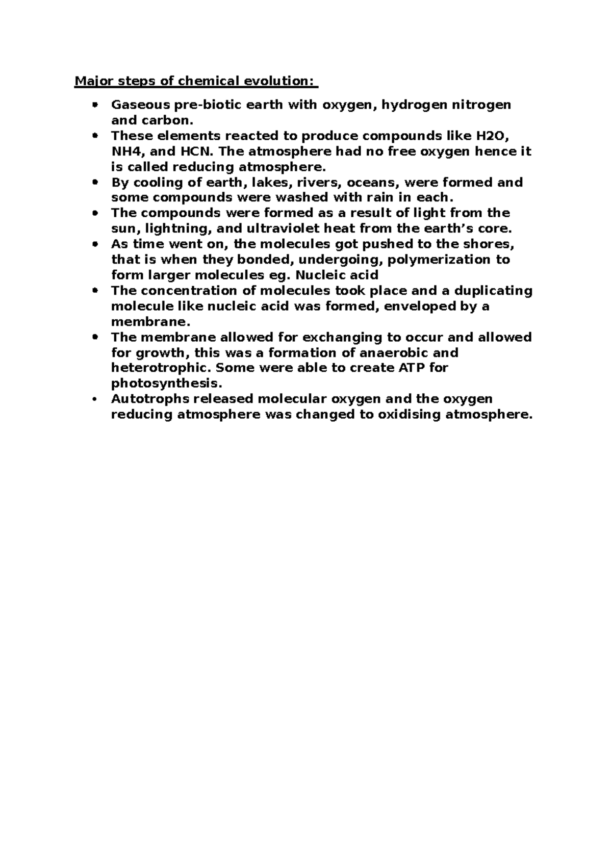 Chemical Evolution: Overview of Major Steps in Prebiotic Development ...