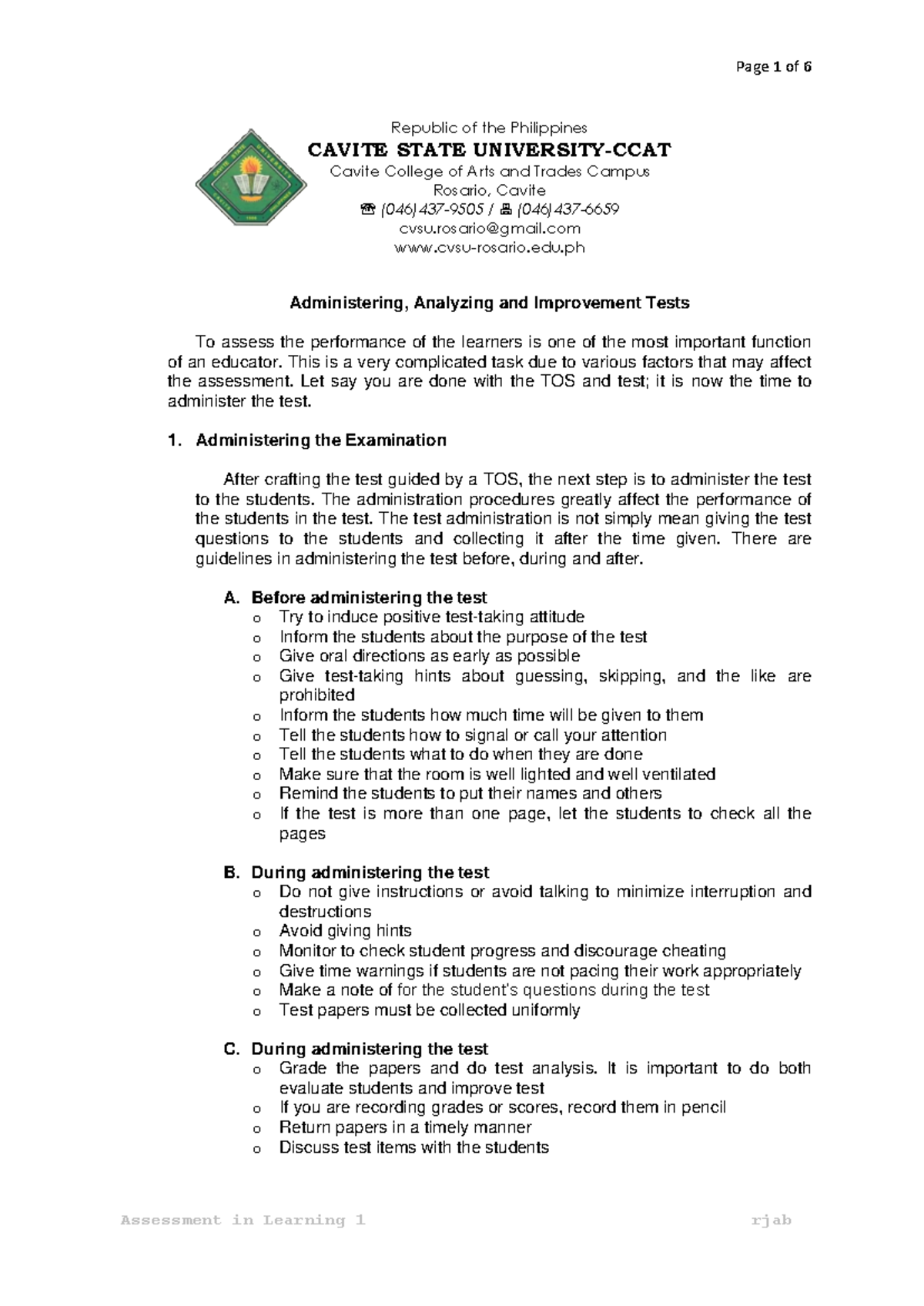 Lecture 4 asse - Assessment for learning - Republic of the Philippines ...