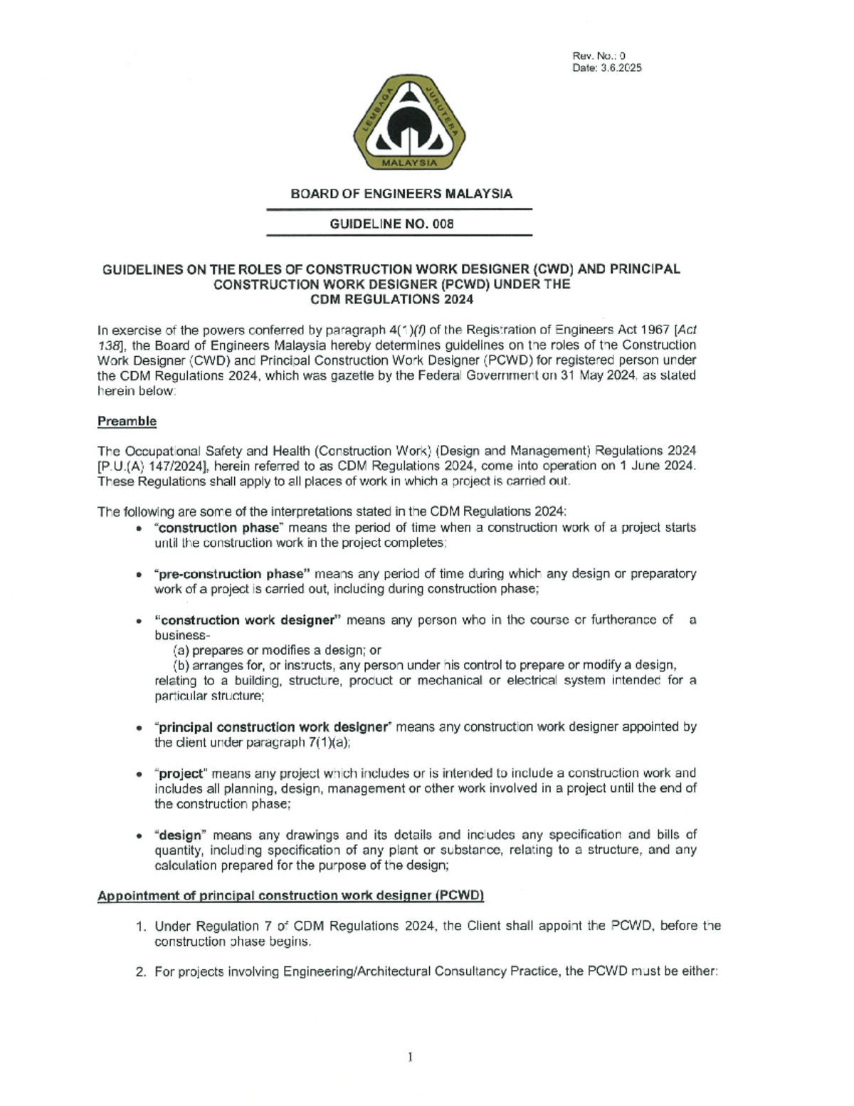 Guideline No. 008: Roles of CWD & PCWD Under CDM Regs 2024 - Studocu