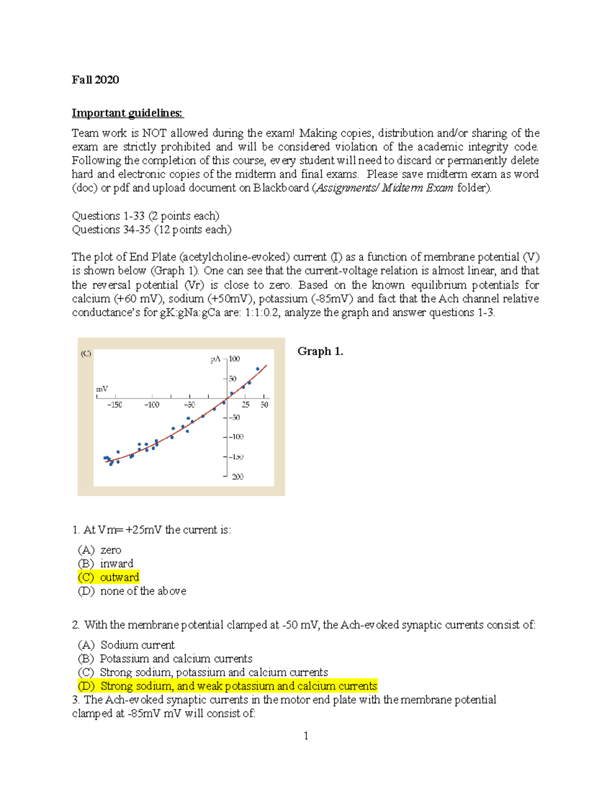 Midterm Exam - Fall 2020 - Neurobiology Insights and Exam Guidelines ...