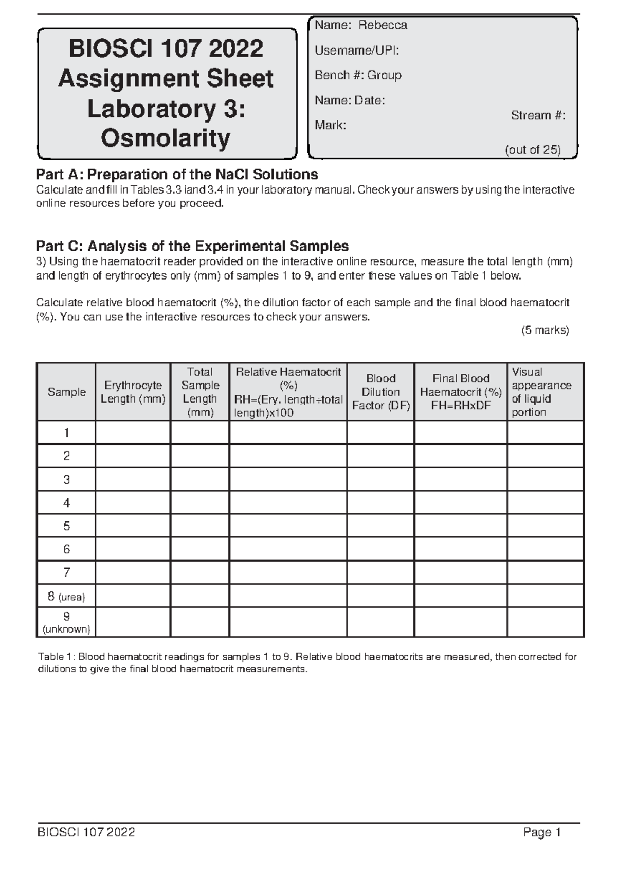 Lab 3 Assignment Sheet -Online 2022 - BIOSCI 107 2022 Page 1 Part A ...