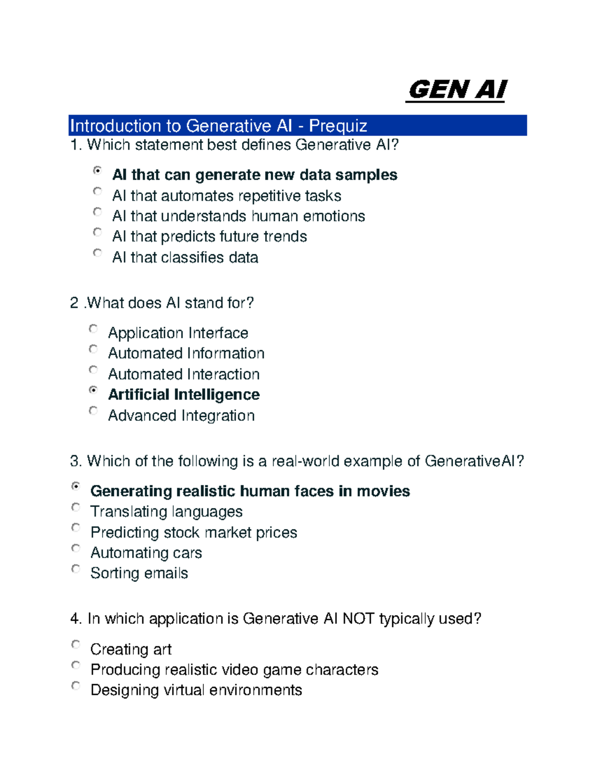 GEN AI - Introduction to Generative AI Prequiz Notes - Studocu