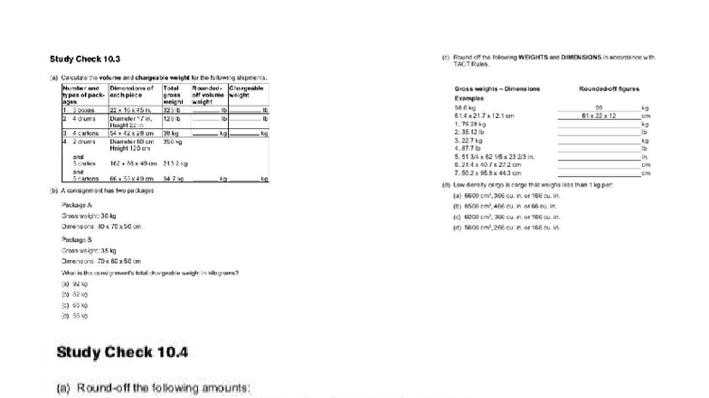 Study Check 10.3 & 10.4: TACT Rules on Weights, Dimensions, and Charges ...