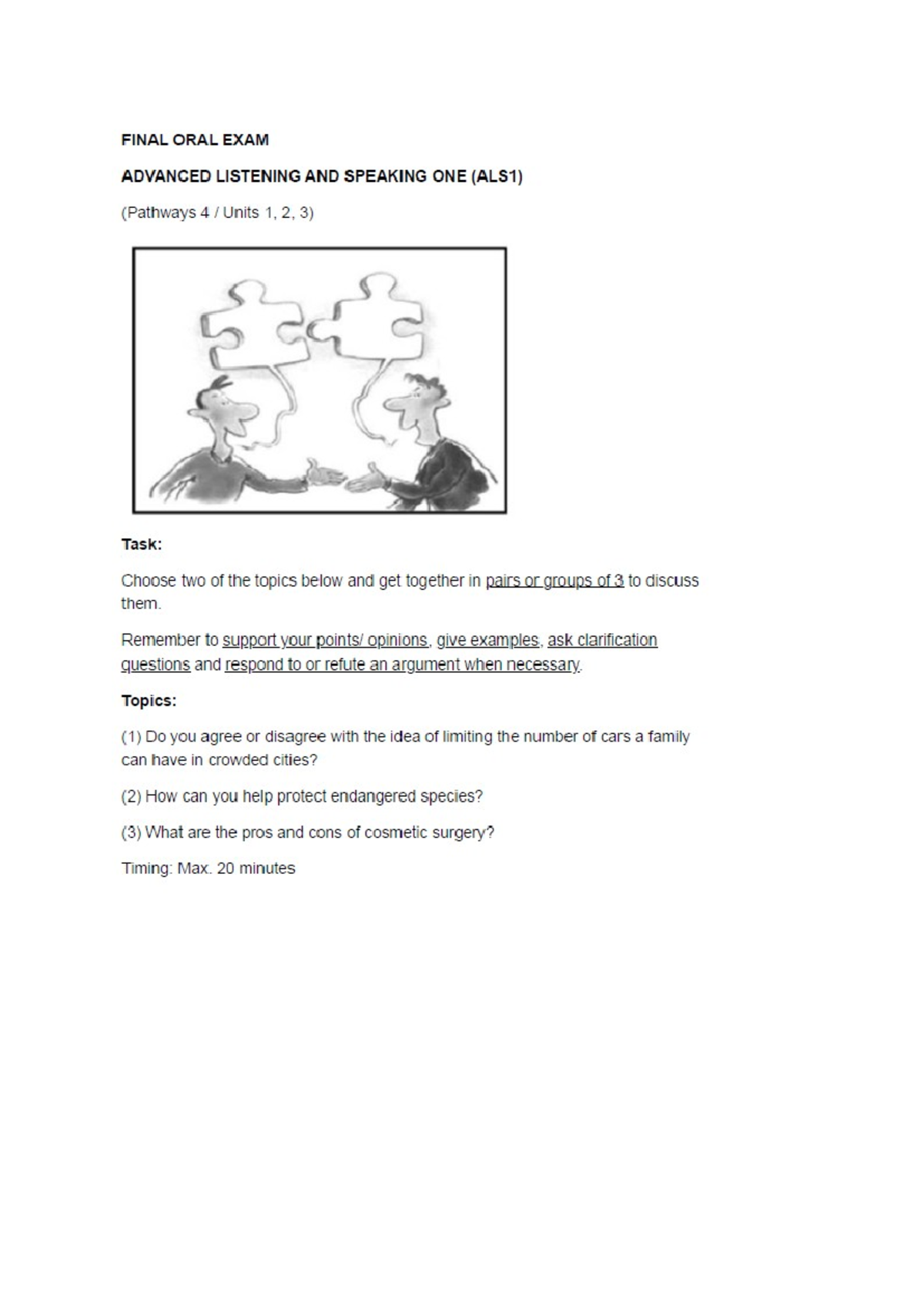 Quiz Oral - Final Exam ALS1: Advanced Listening & Speaking Topics - Studocu