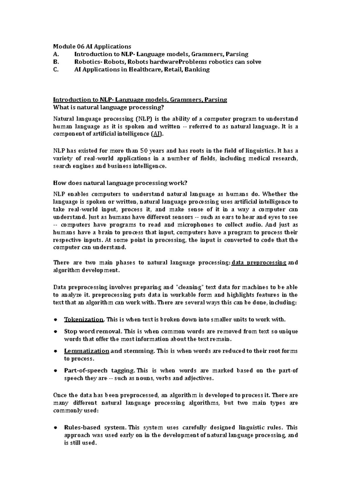 Module 06: AI Applications in NLP, Robotics, and Industry Use Cases ...