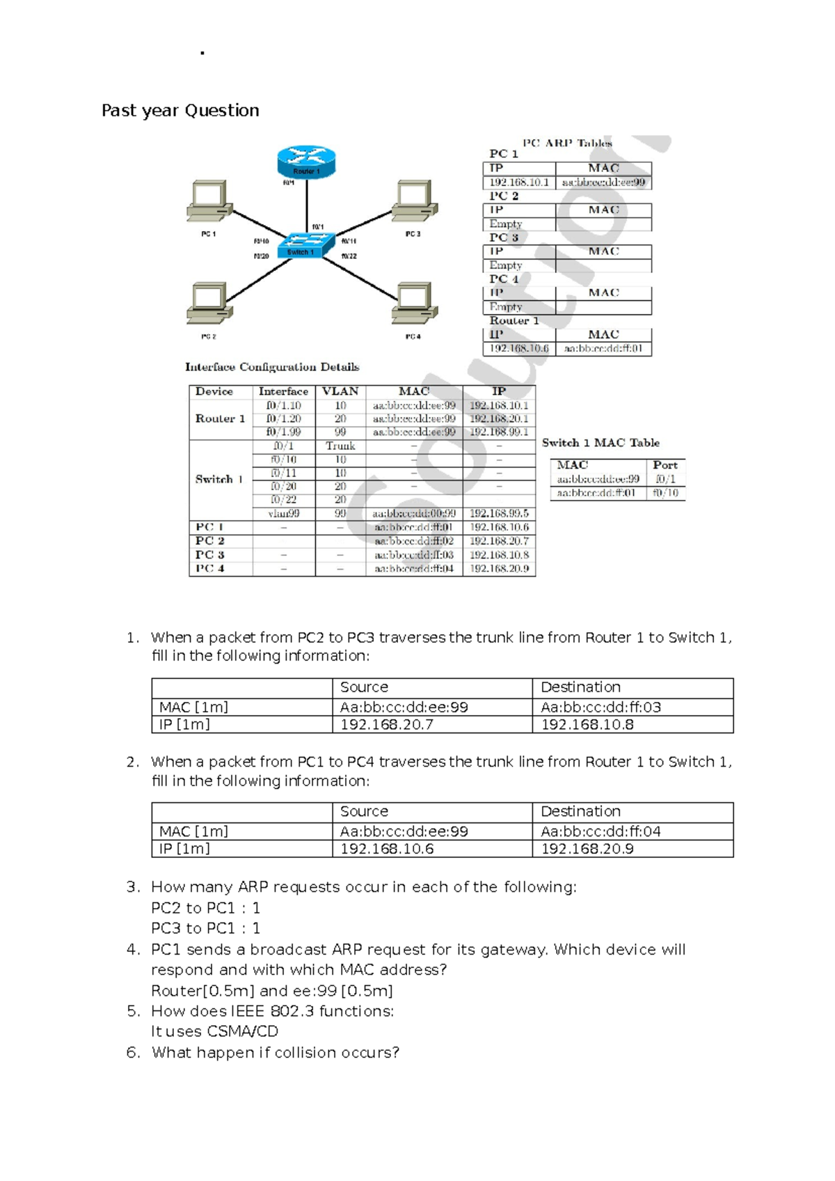 Past Year Questions for Networking (Course Code: NET101) - Studocu