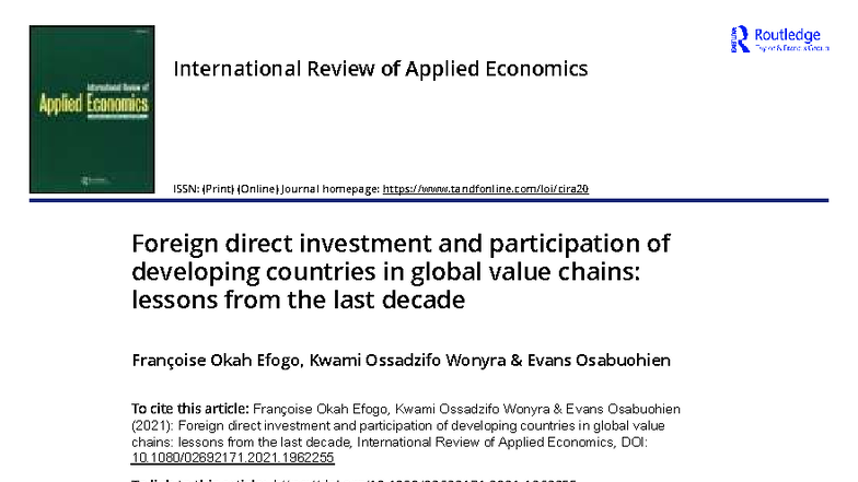 FDI and Developing Countries in Global Value Chains: A Decade Review ...