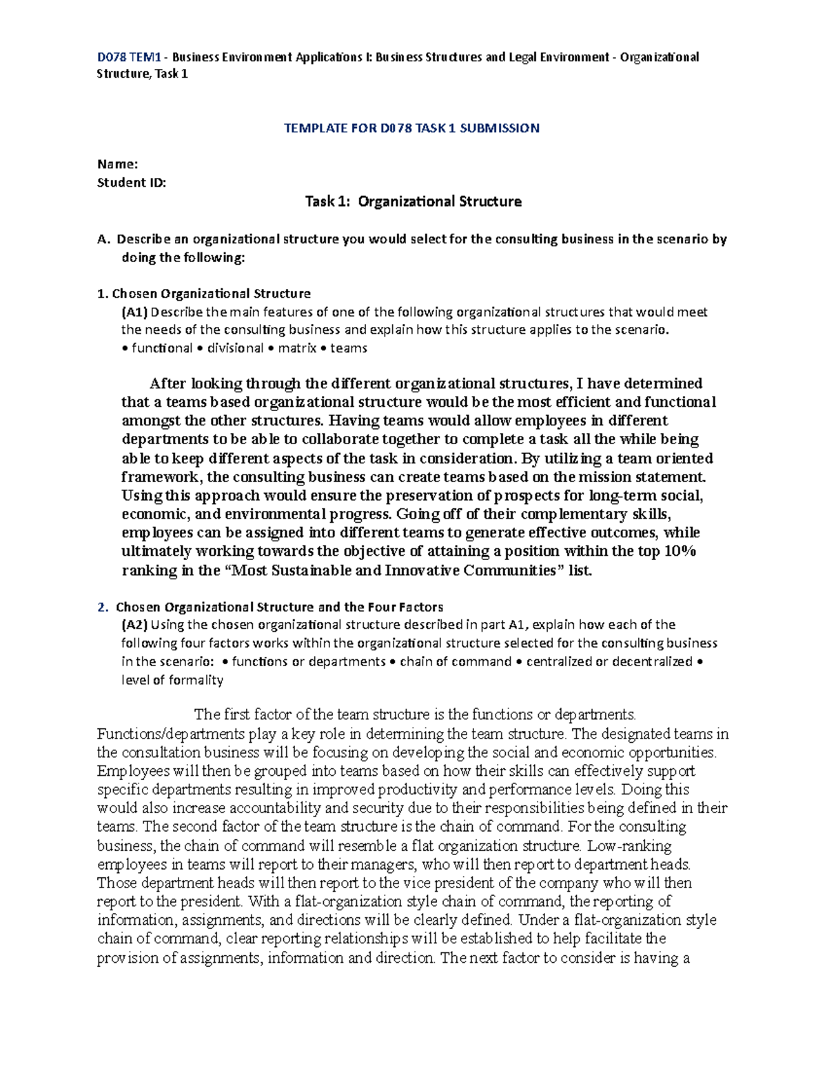 D078 - Task 1 Submission Attempt 4 (passed) - D078 TEM1 - Business ...