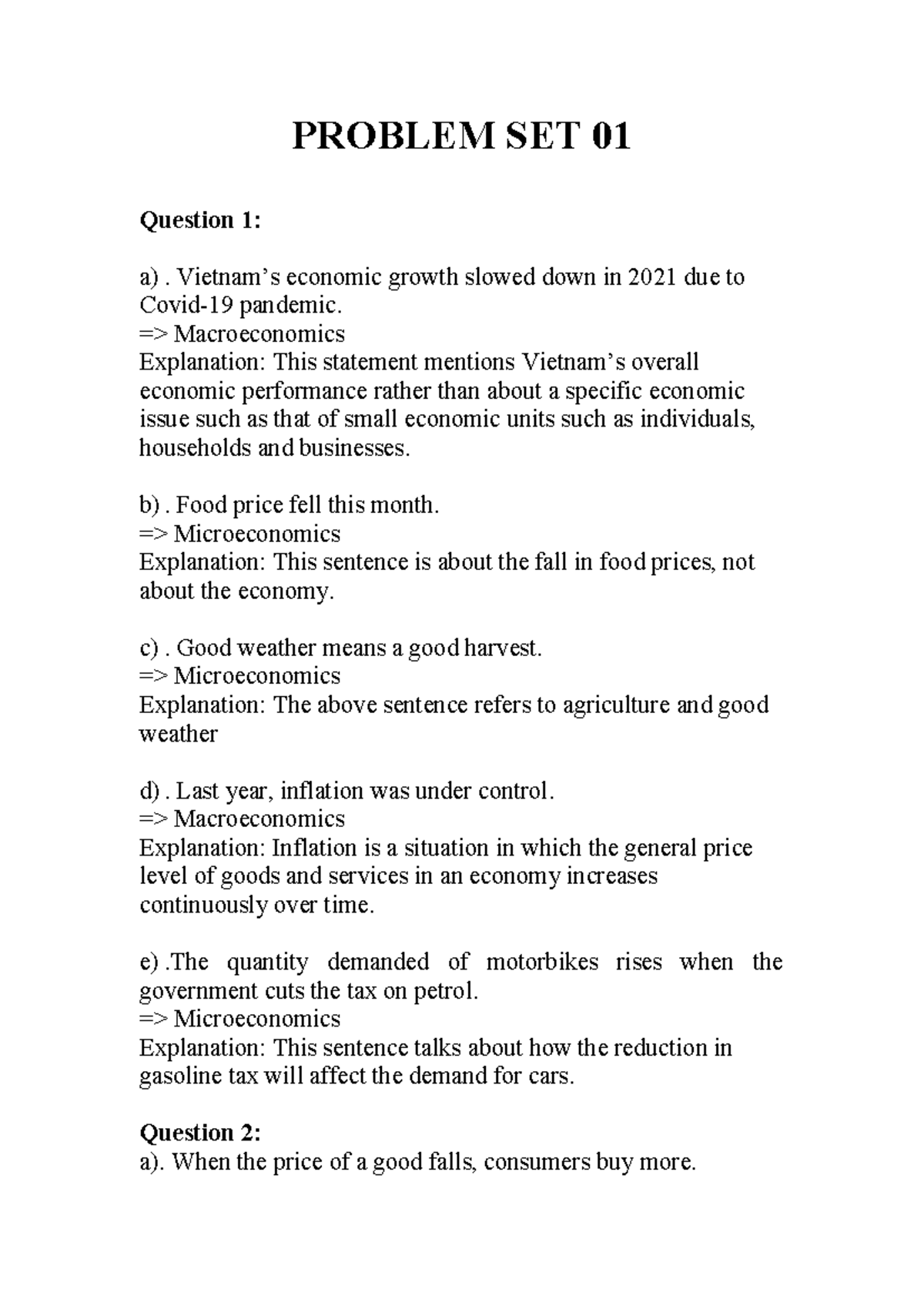 Problem Set 01 - Macroeconomics & Microeconomics Analysis - Studocu