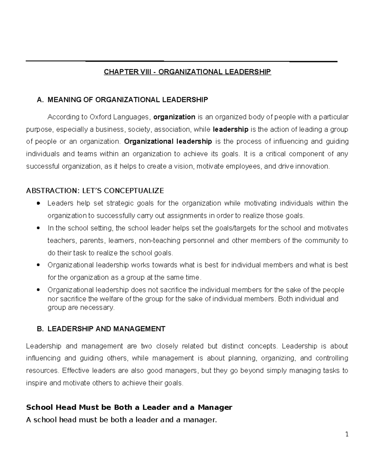 Organizational Leadership (OL) Chapter Notes: Key Concepts & Skills ...