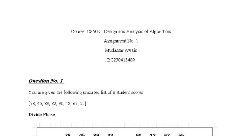 Assignment No. 1 (BC230413489) - Course: CS502 - Design and Analysis of ...