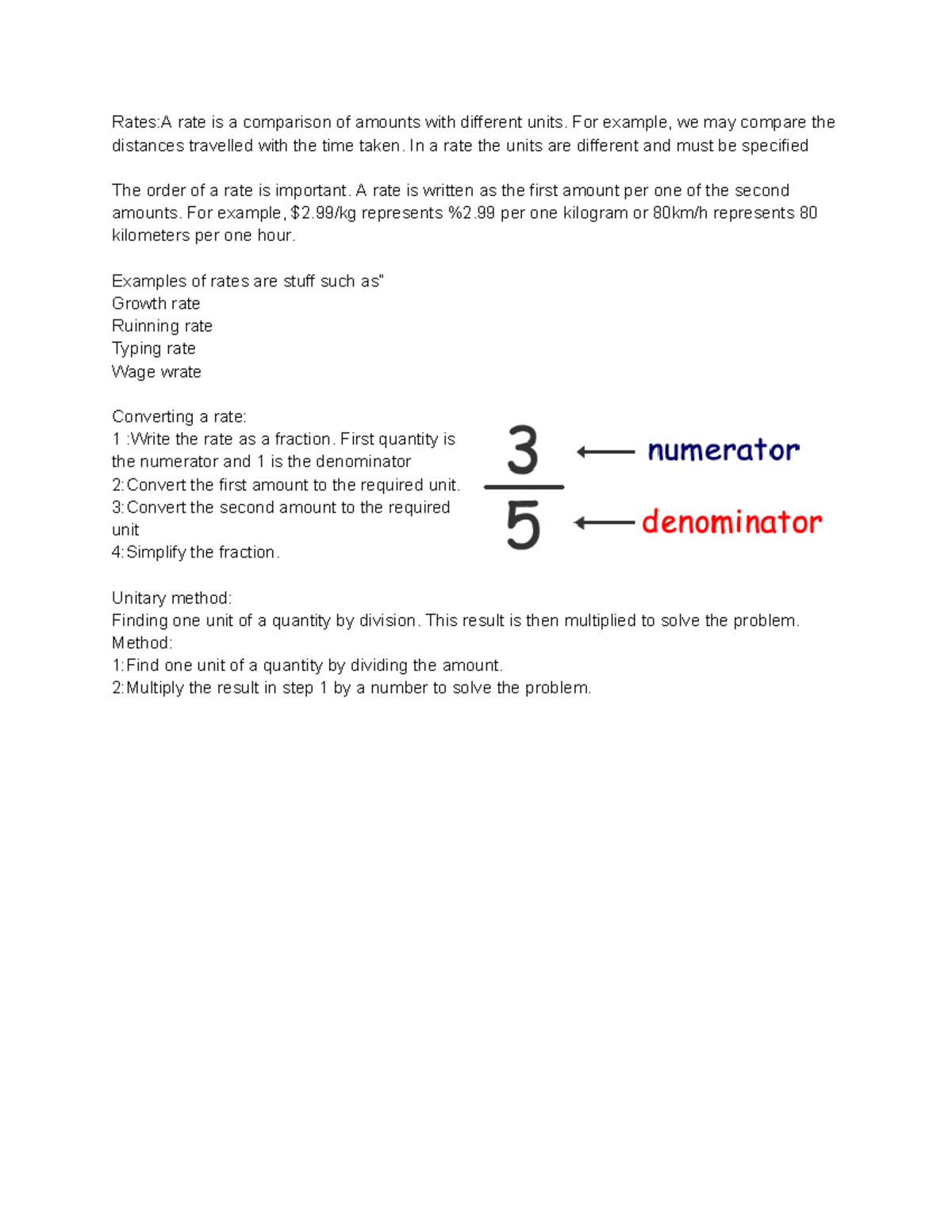 Maths-Rates & Ratios Basics - Rates:A rate is a comparison of amounts ...