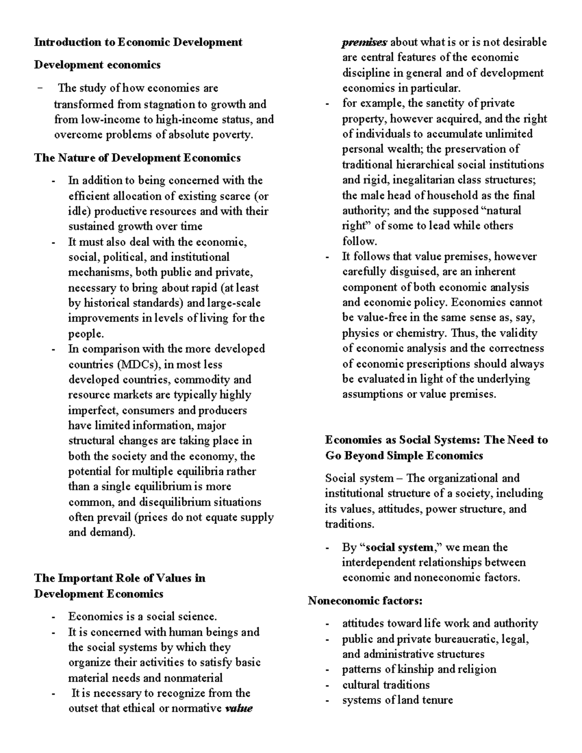 ECON 101: Comprehensive Review of Economic Development Concepts - Studocu