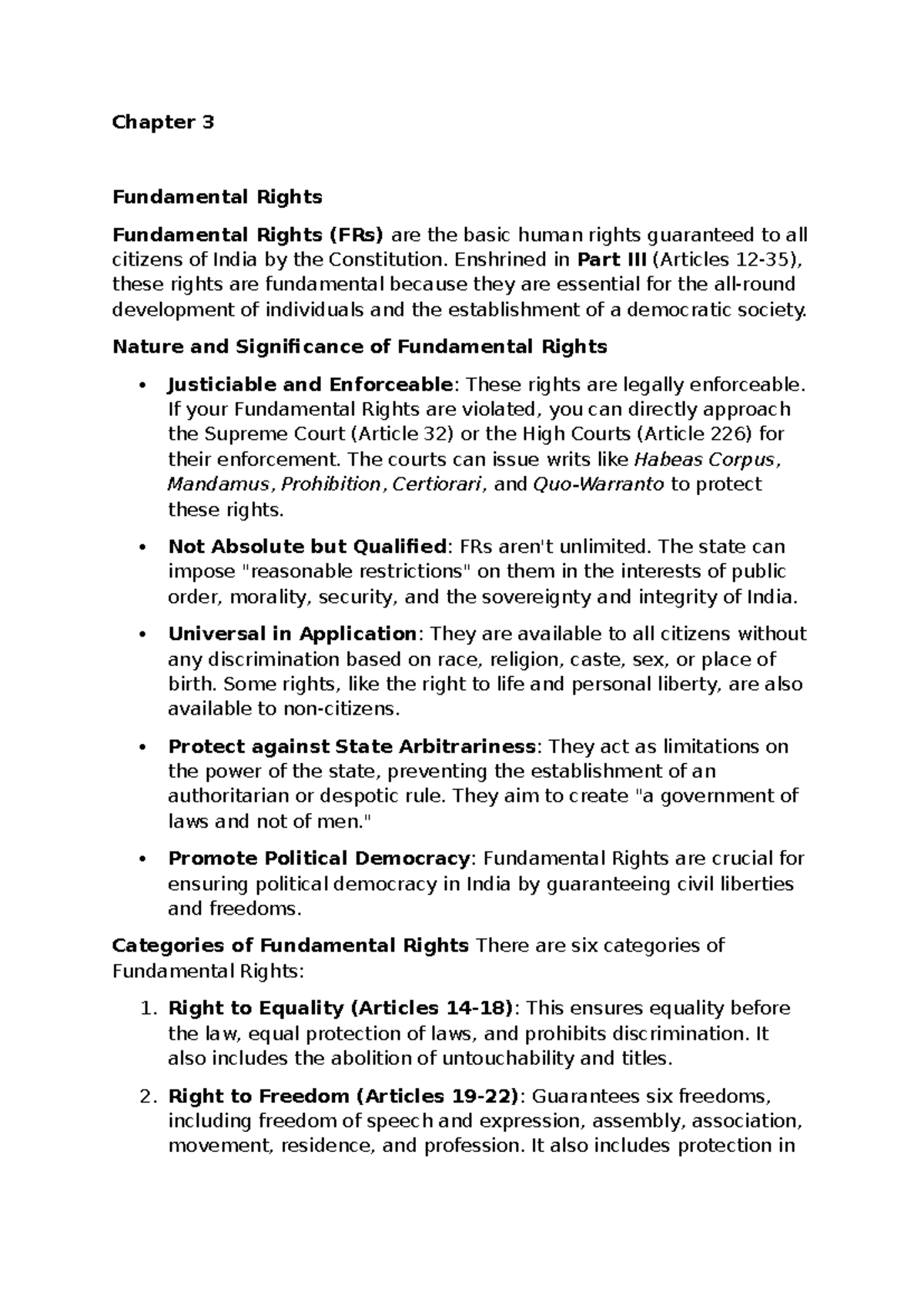 Chapter 3 - Fundamental Rights and Directive Principles (CIVIL 101 ...