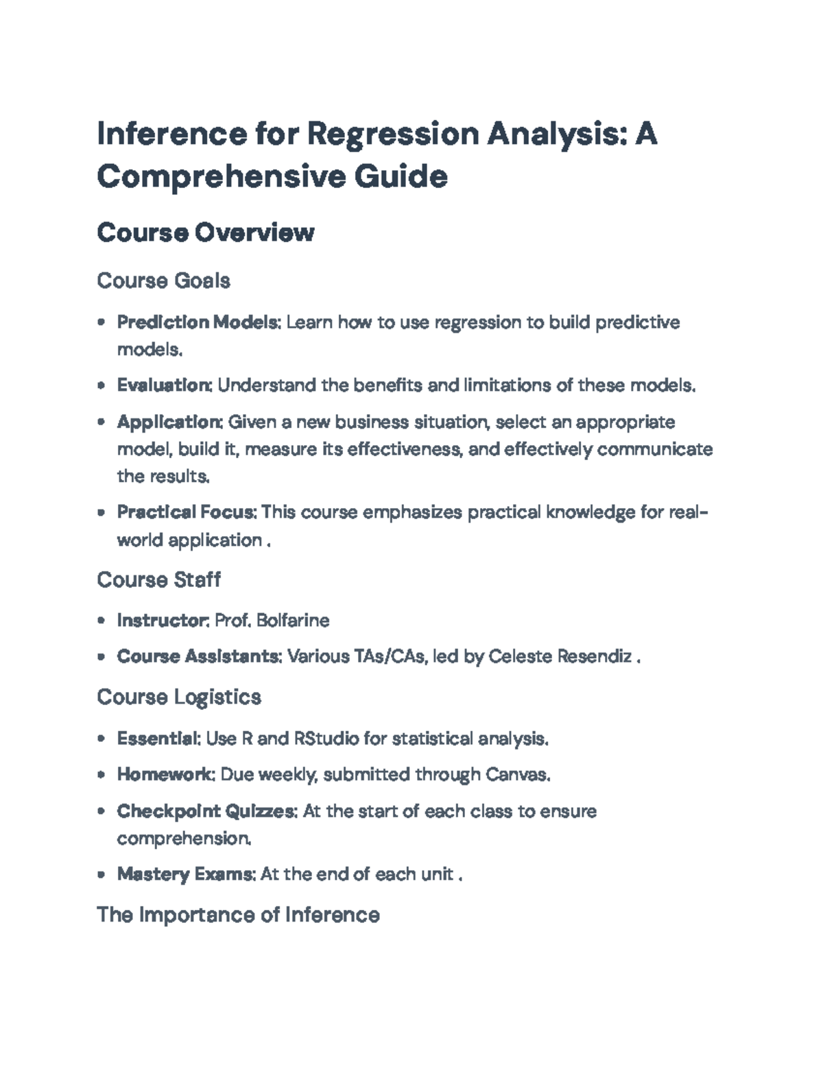 Inference for Regression Analysis: A Comprehensive Guide (STAT 301 ...