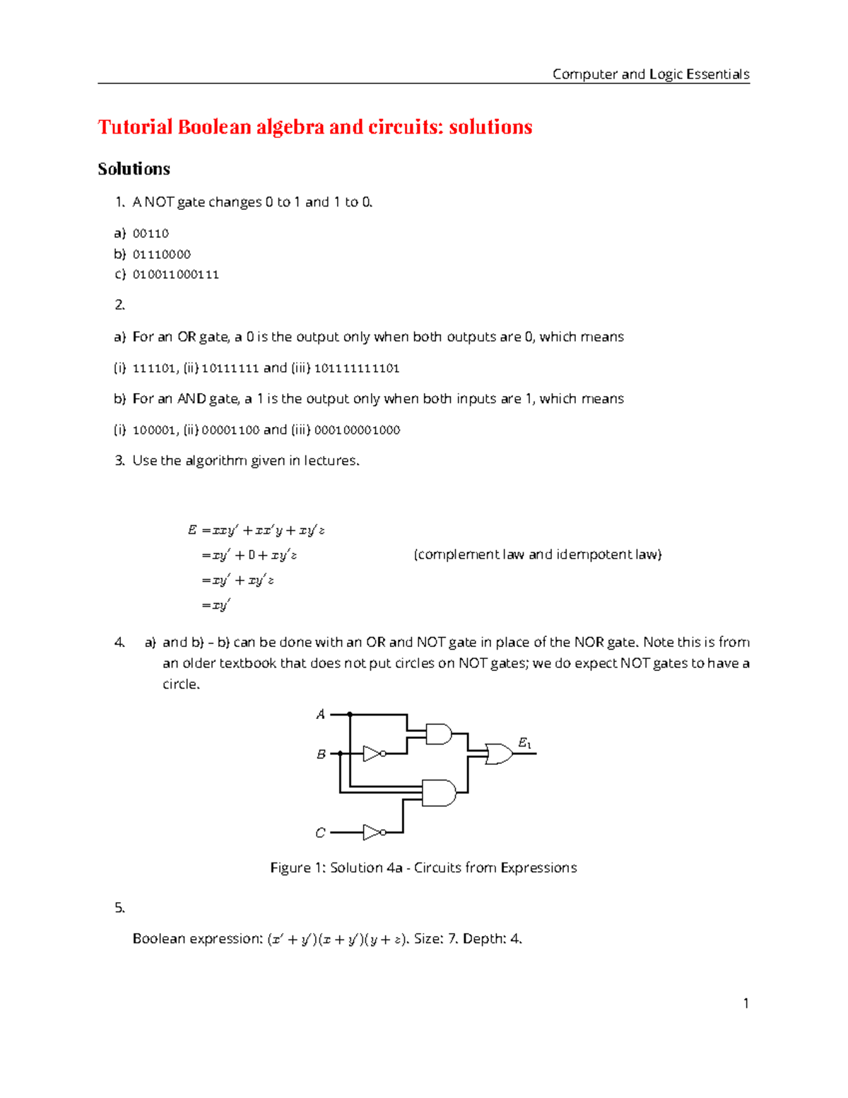 COS10003-solutions 06 - Tutorial Boolean algebra and circuits ...