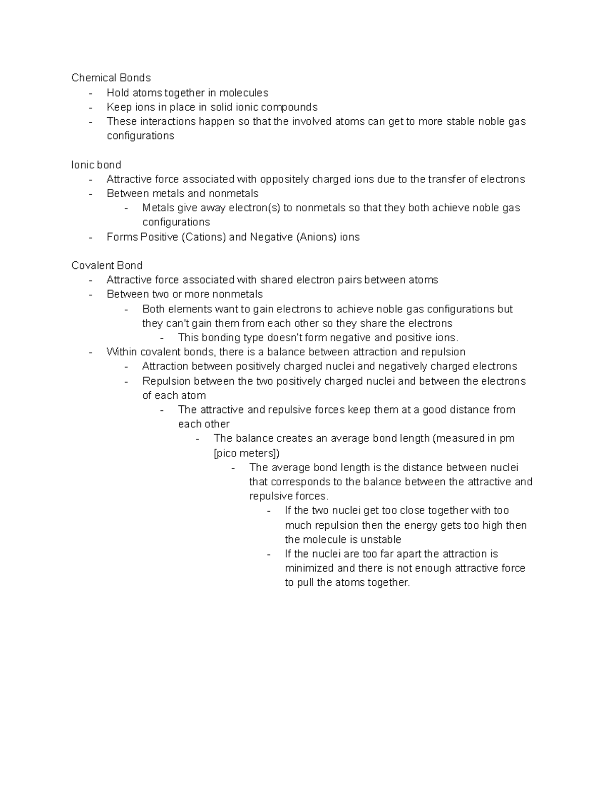 Chem 101: Chemical Bonds Notes - Ionic and Covalent Explained - Studocu