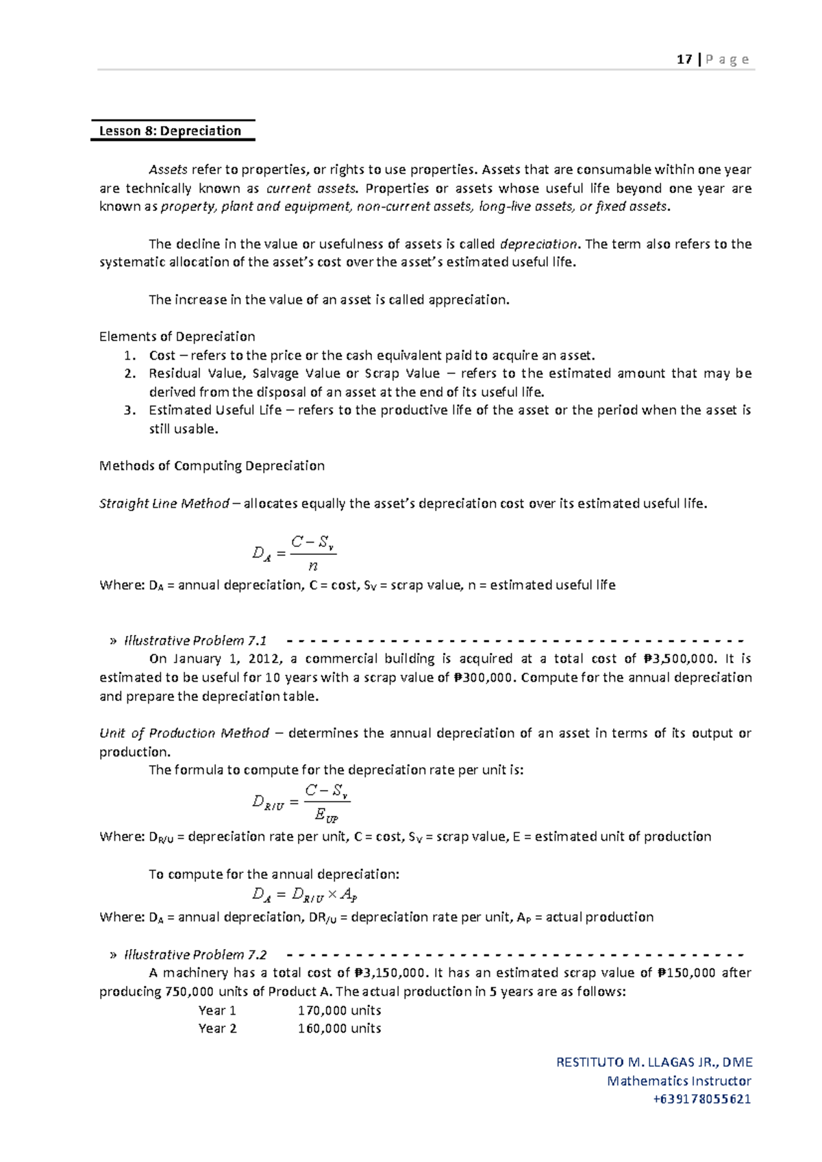 MAT 101 Lesson 8: Understanding Depreciation of Assets - Studocu