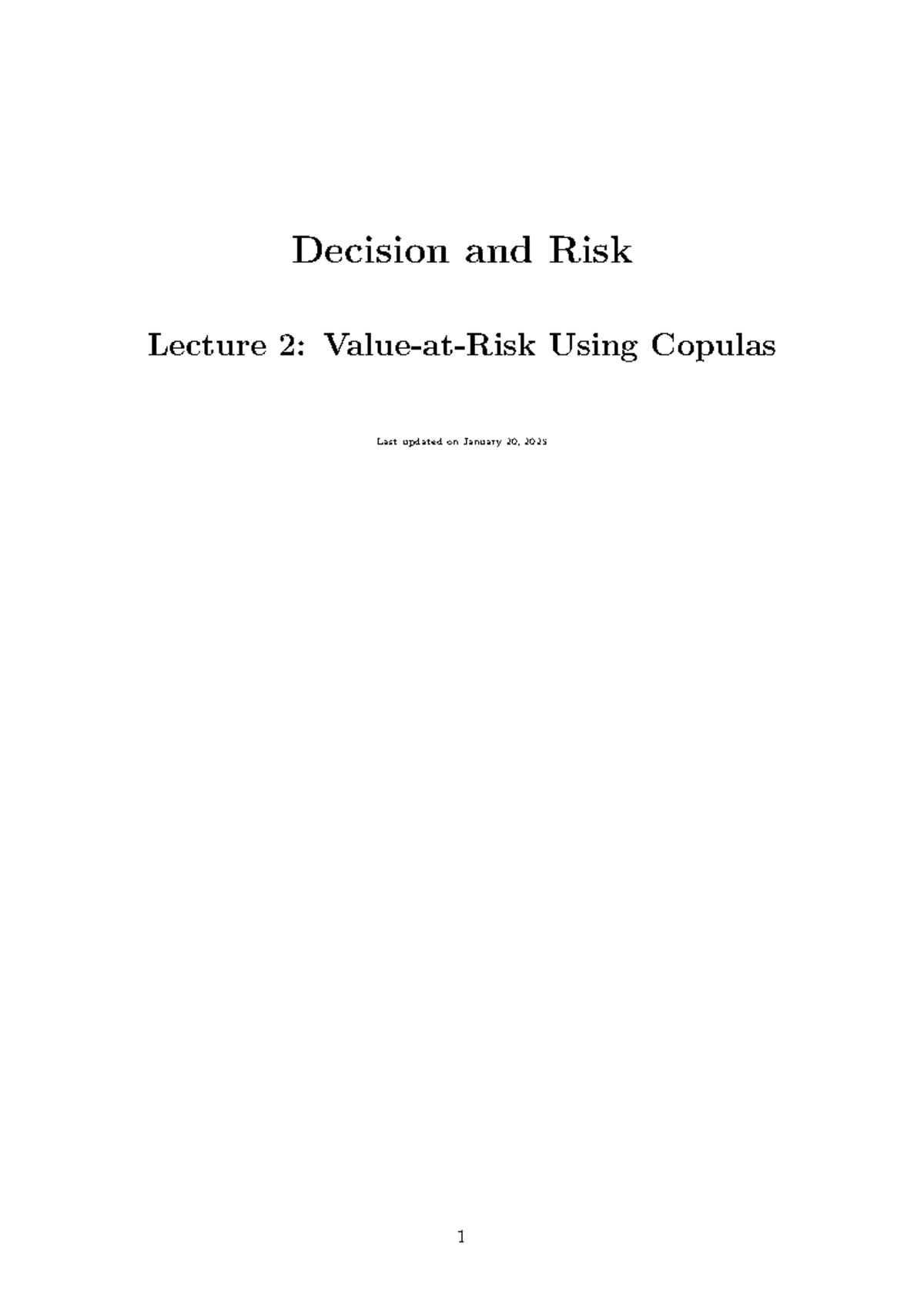 Decision and Risk Lecture 2: Copula Applications in Value-at-Risk - Studocu