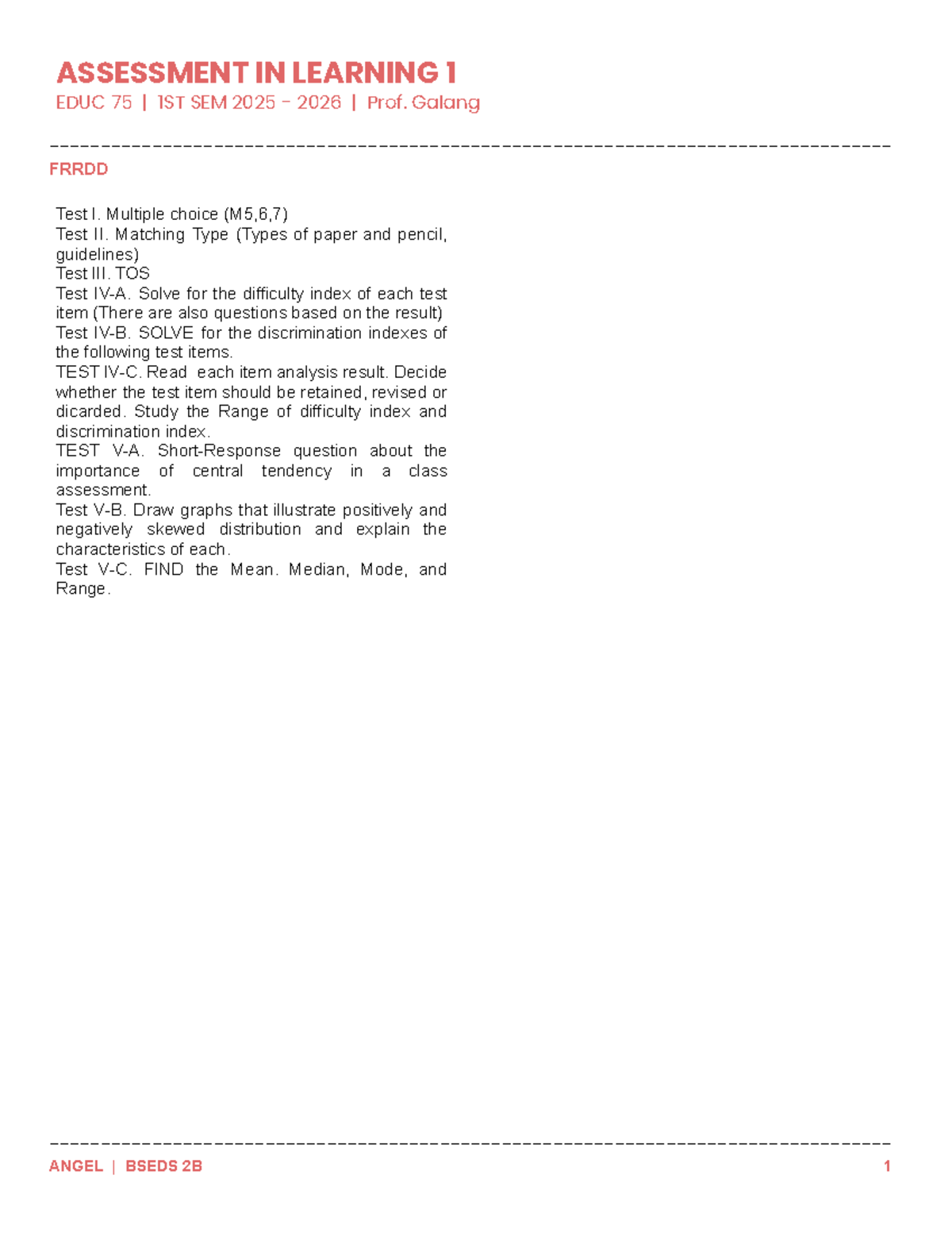 EDUC 75 - Assessment in Learning 1 Final Exam Reviewer 2025-2026 - Studocu