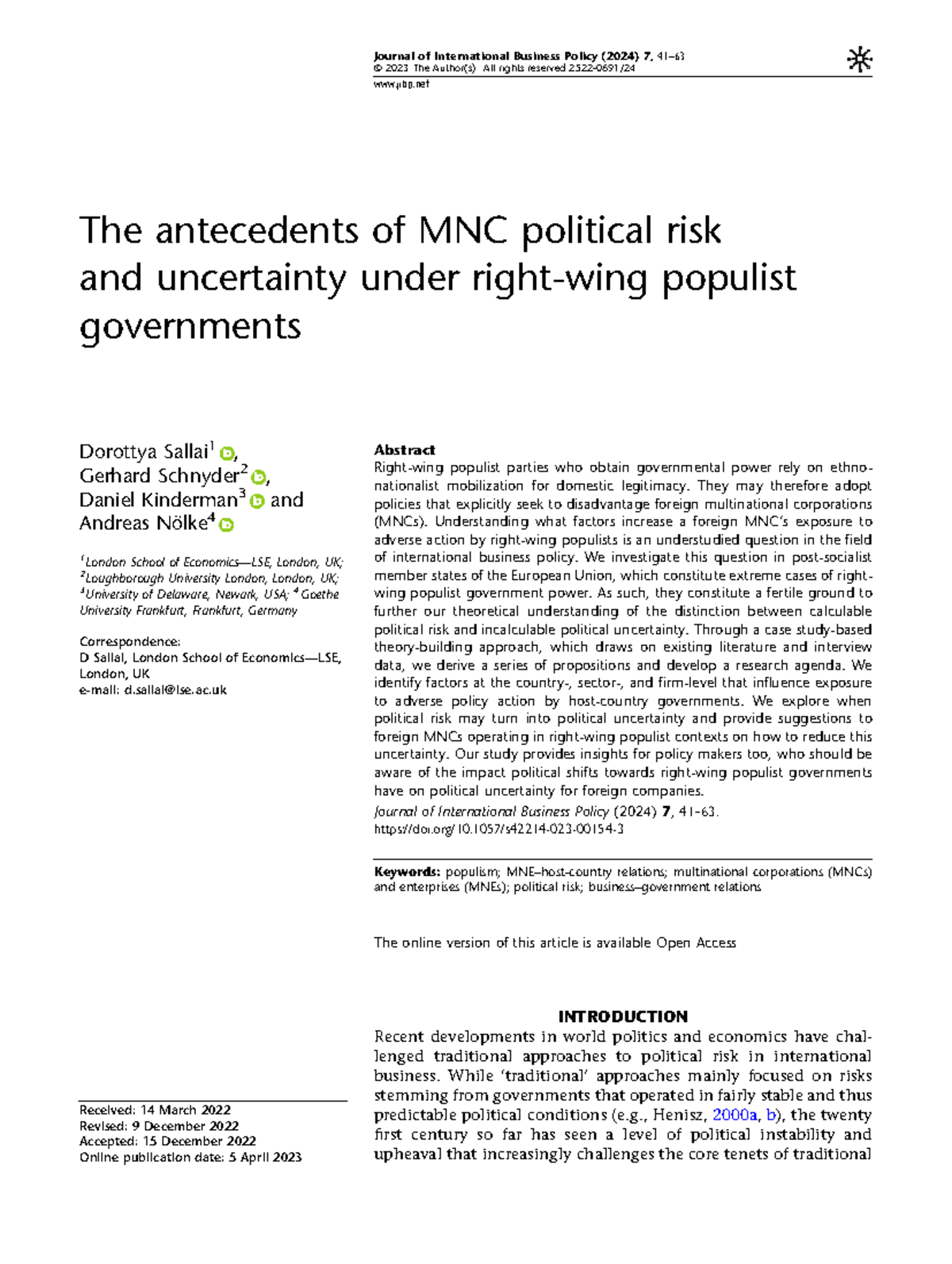 MNE political risk - article - The antecedents of MNC political risk ...