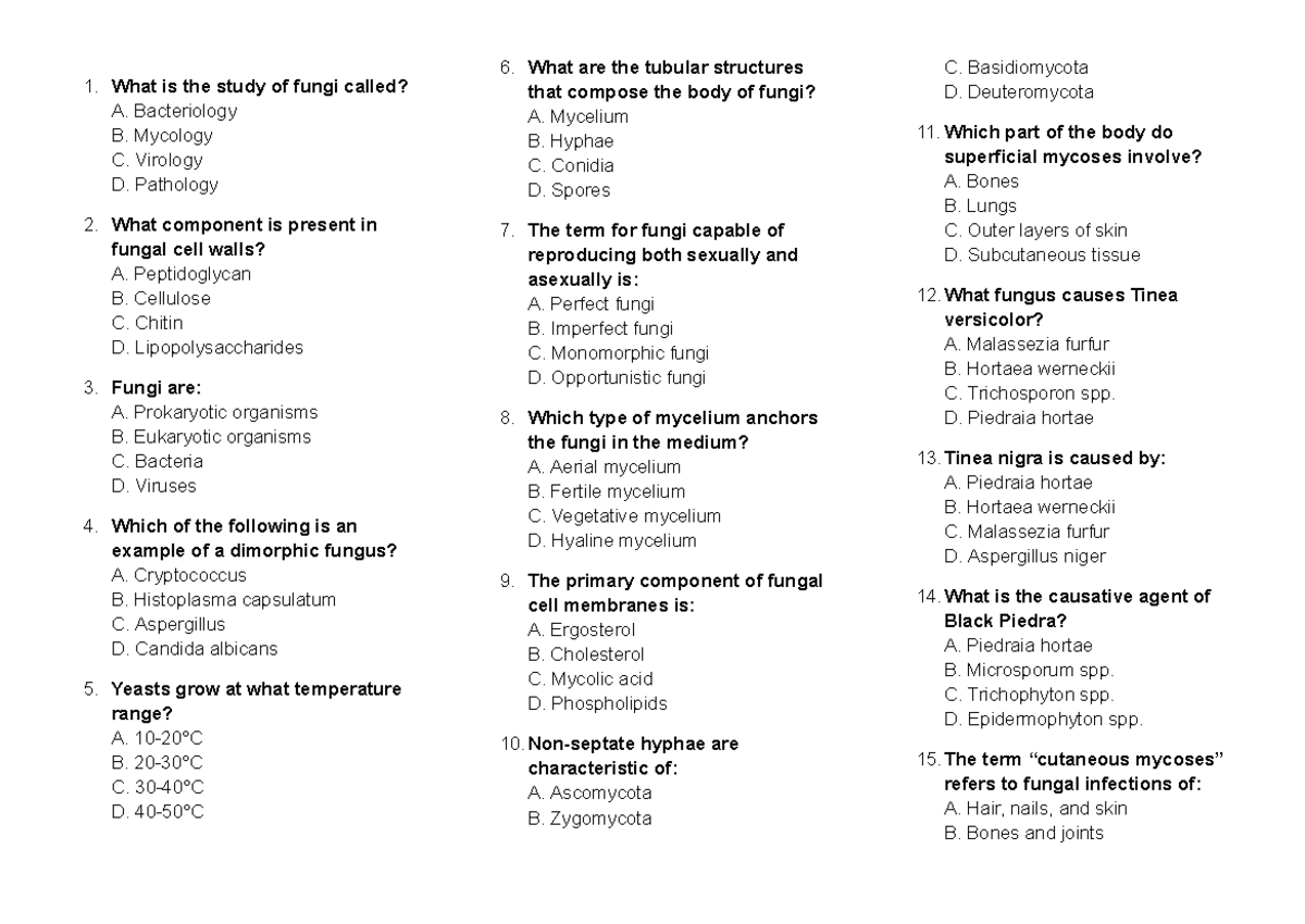 MYV Practice Questions - What is the study of fungi called? A ...