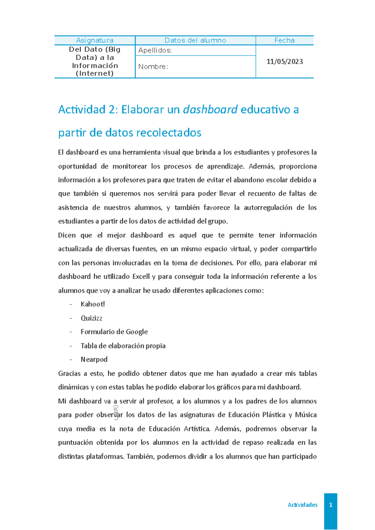 Elaboración de un Dashboard Educativo: Actividad 2 (UNIR) - Document Preview