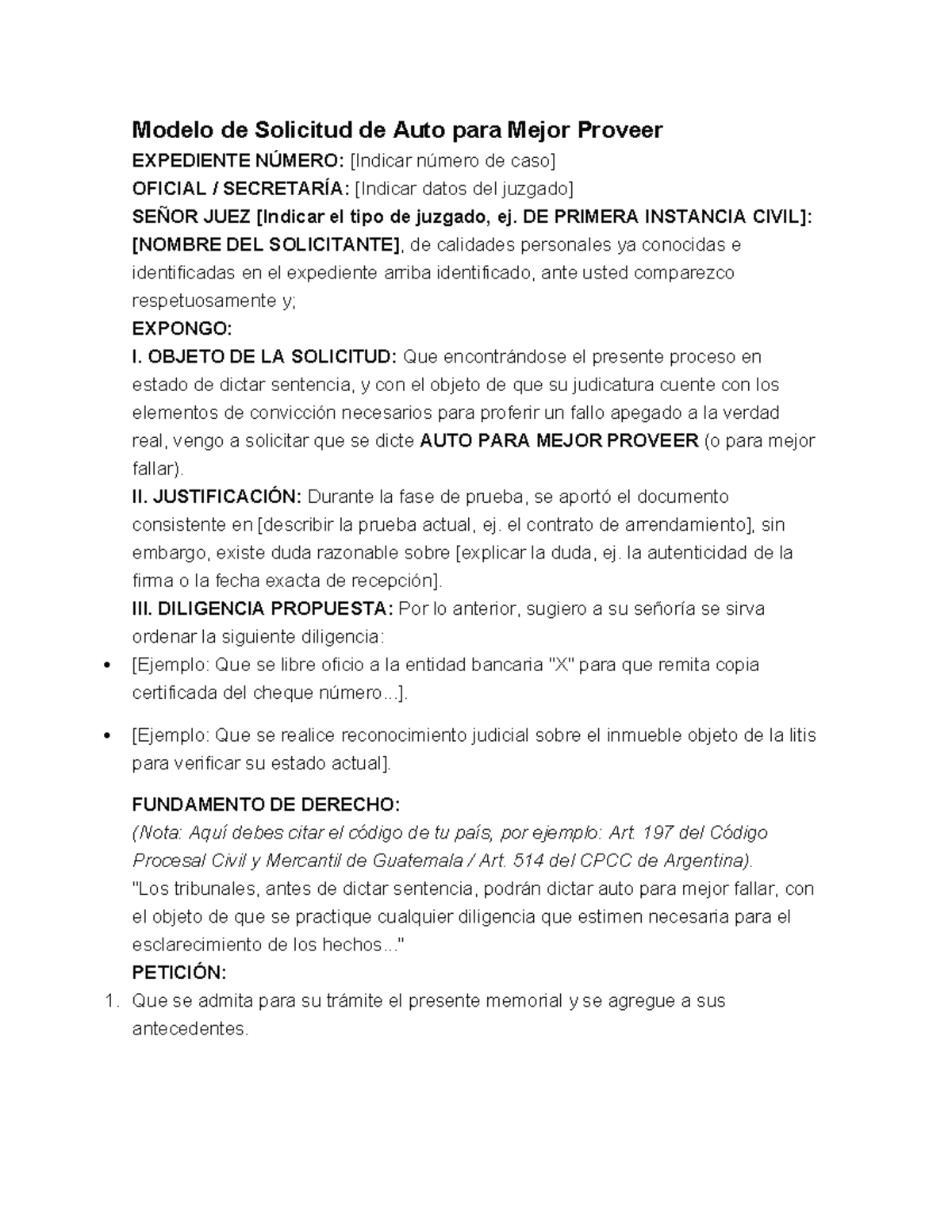 Modelo de Solicitud de Auto para Mejor Proveer - Exp. N° [Número] - Studocu