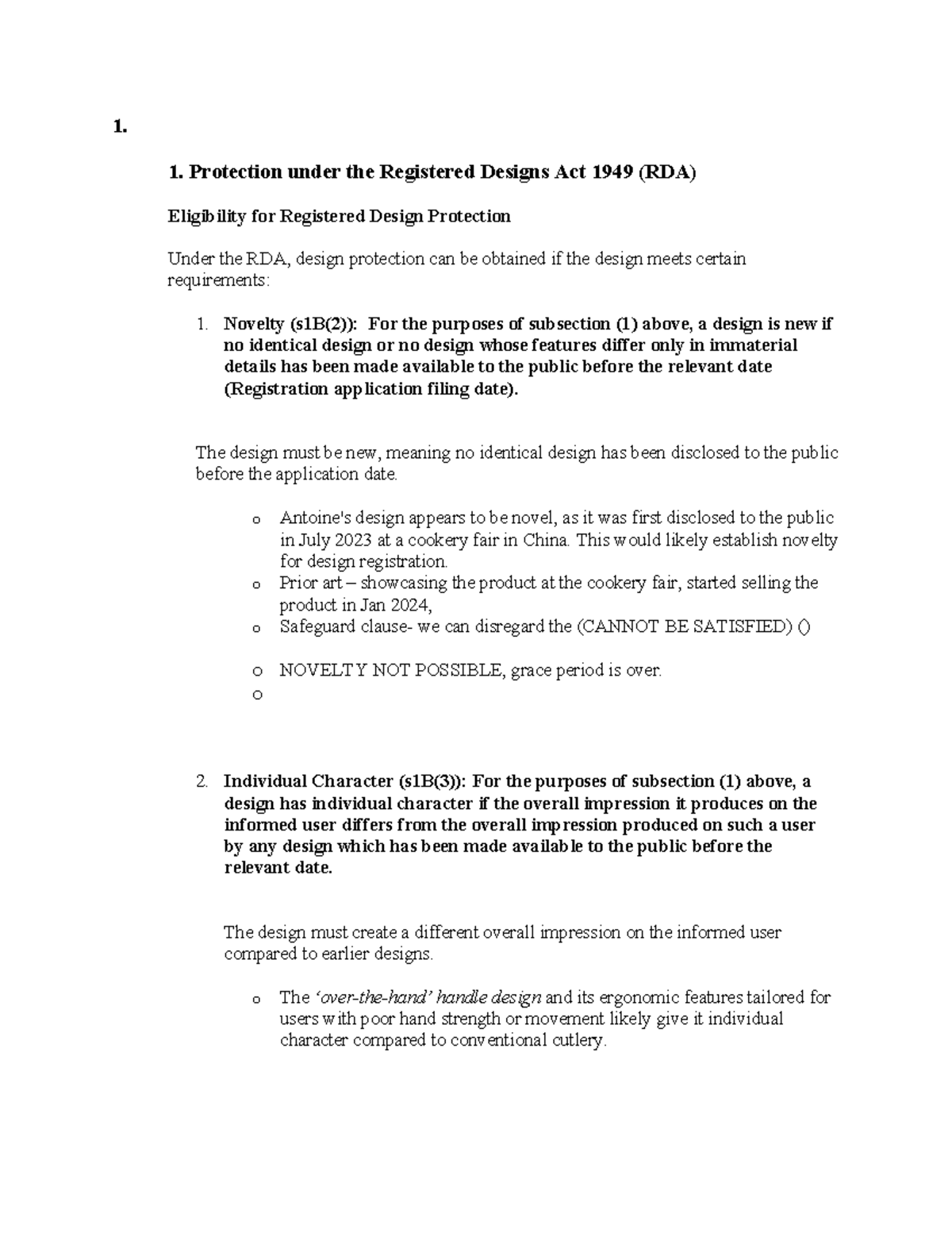 Tutorial 3 - 1. 1. Protection under the Registered Designs Act 1949 ...