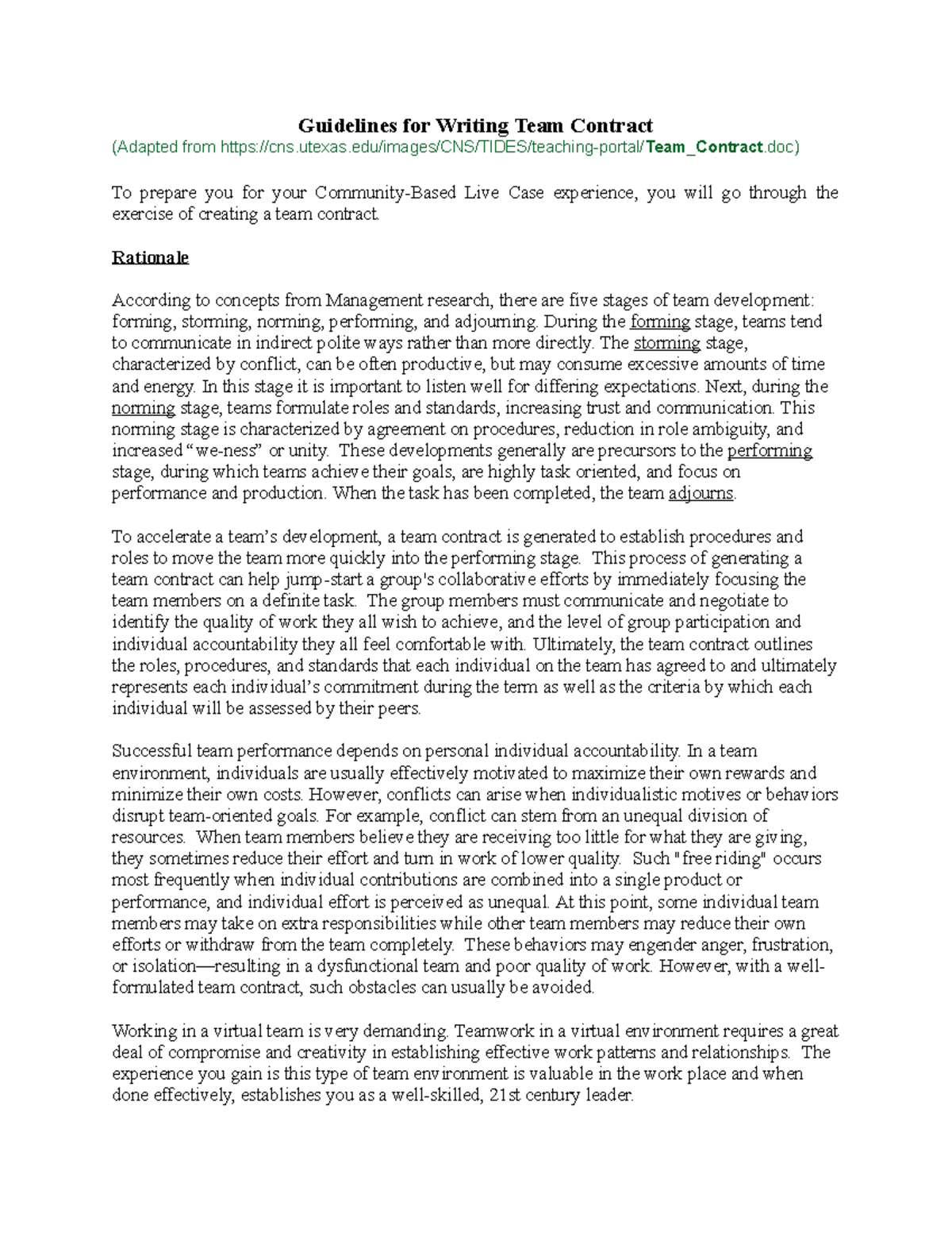 Team Contract Guidelines - Guidelines for Writing Team Contract ...