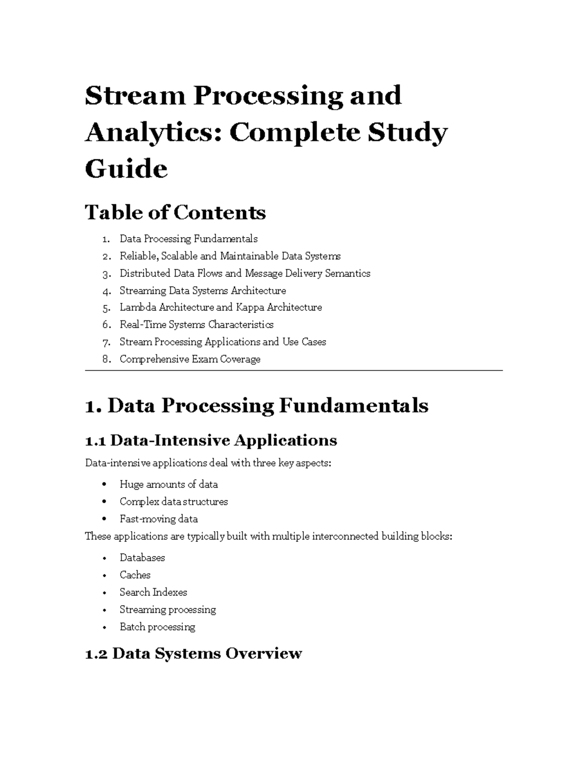 Stream Processing and Analytics: Comprehensive Study Guide - Studocu