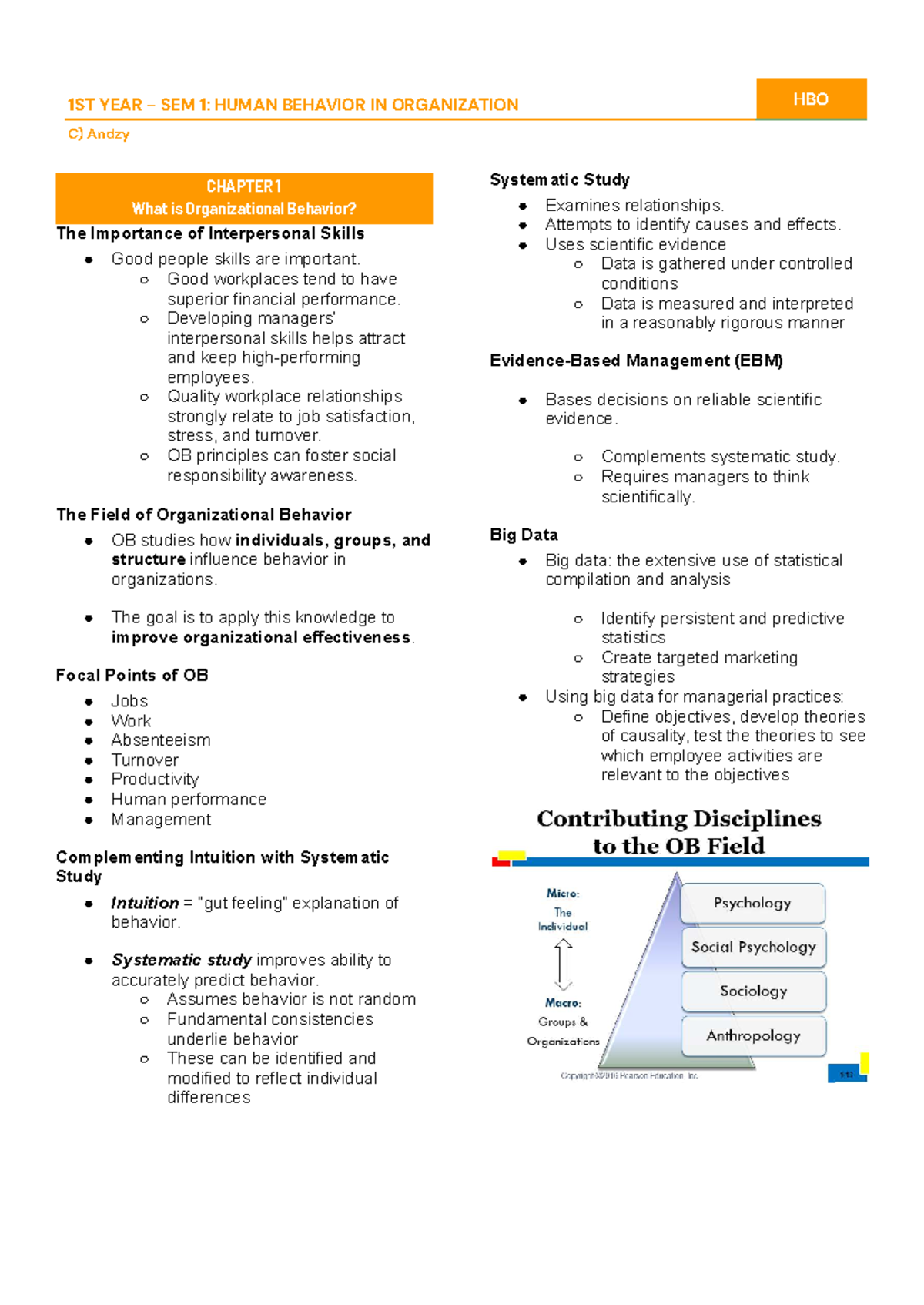 HBO 1ST YEAR SEM 1: CHAPTER 1 - Understanding Organizational Behavior ...