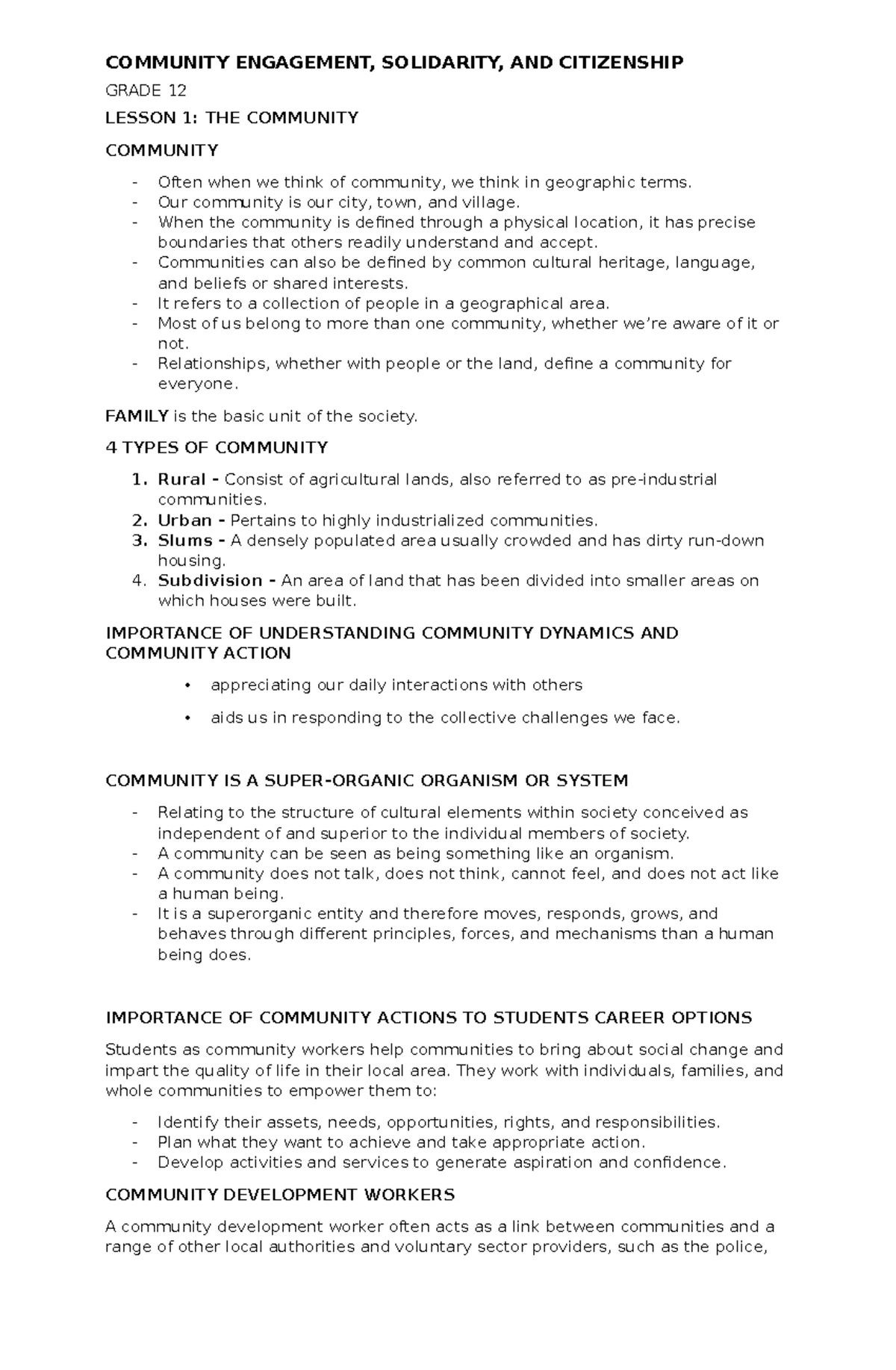 CESC Lesson 1 - 2 - Reviewer - SY 2024 - 2025 LESSON 1 COMMUNITY ...