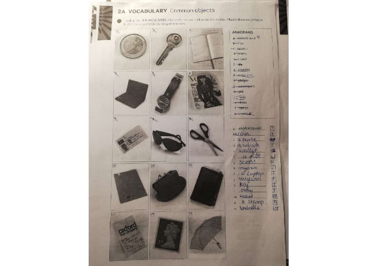 PDF - ang - 2A VOCABULARY Common objects Look at the ANAGRAMS Order the ...