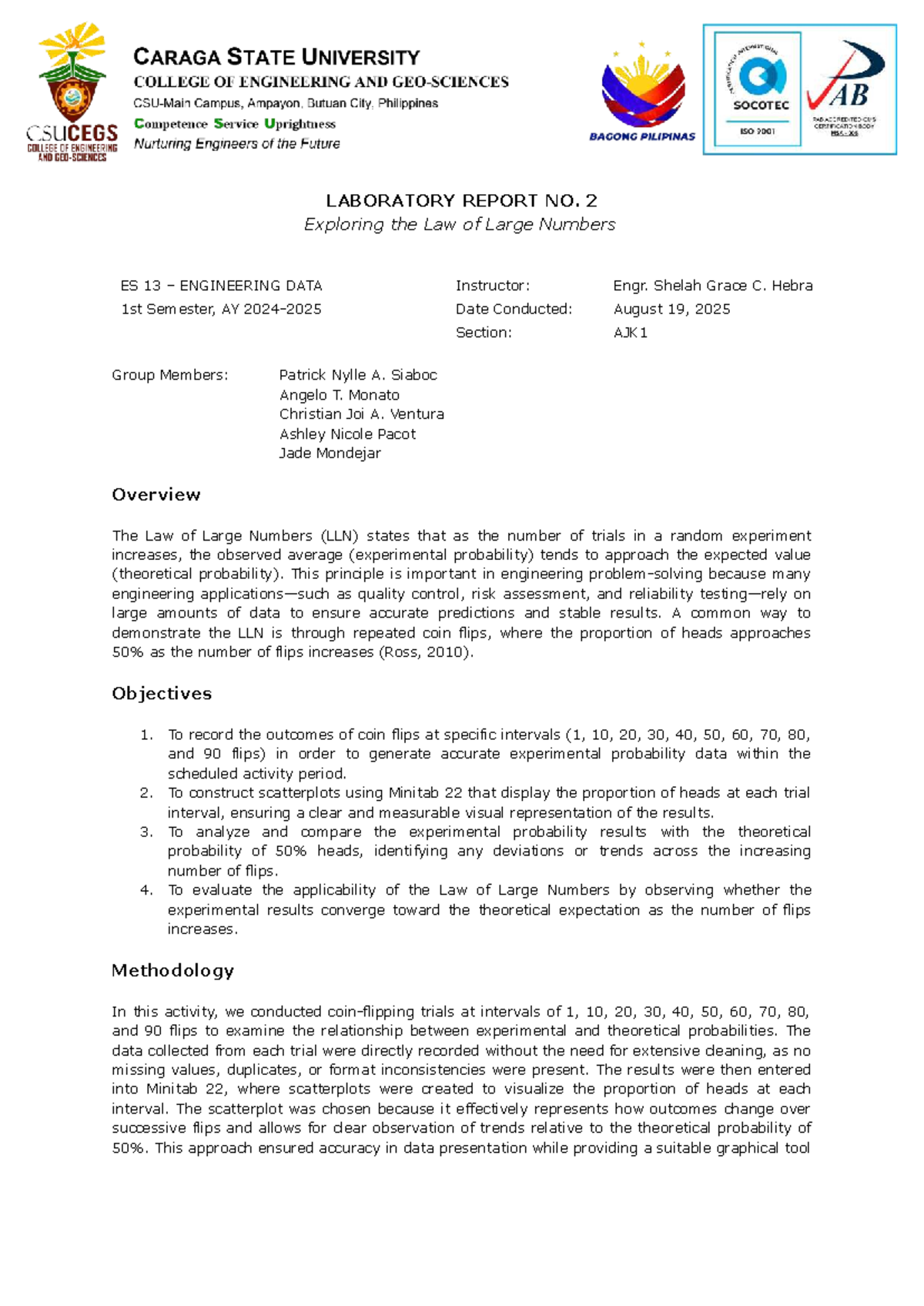 ES 13 Lab Report 2: Exploring the Law of Large Numbers - Studocu