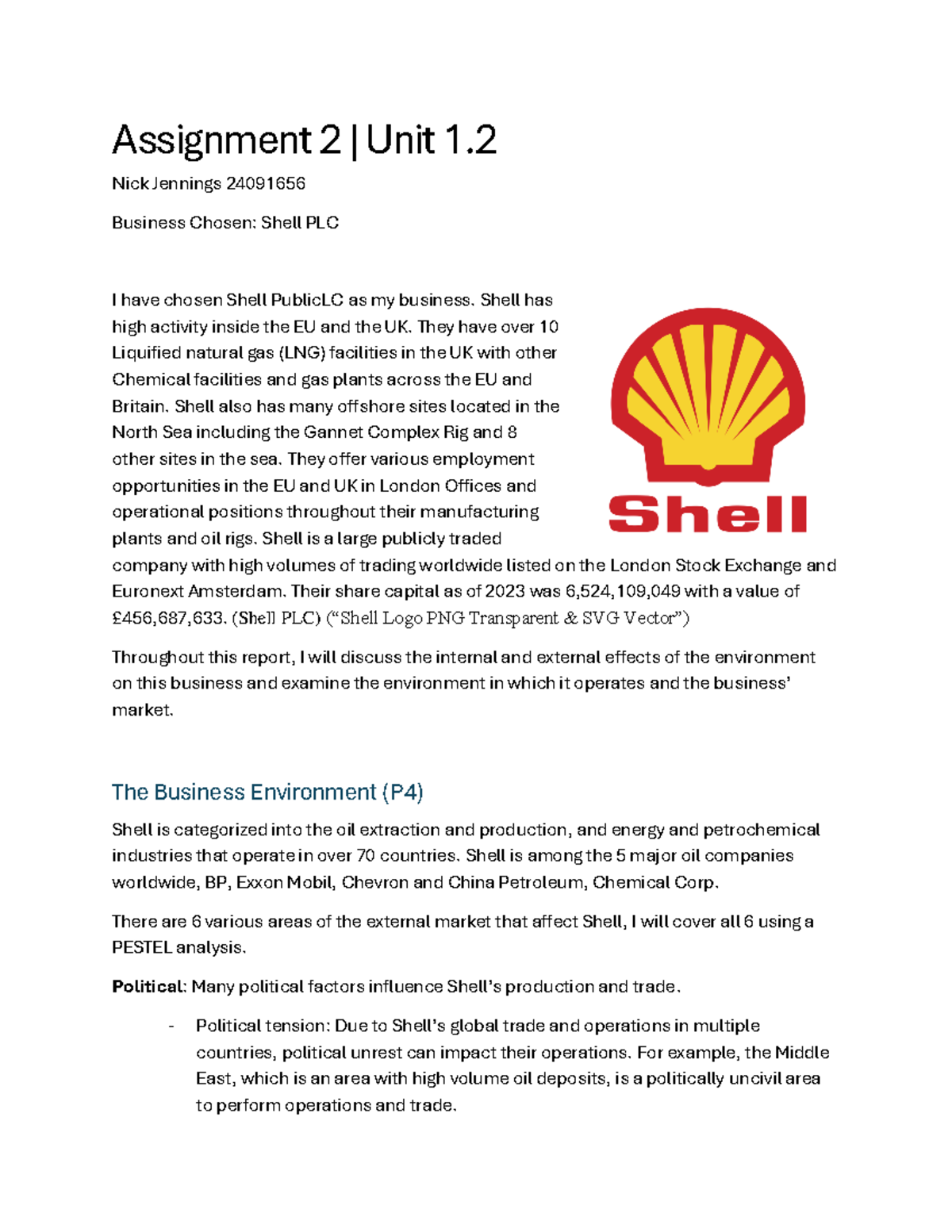 Shell PLC Assignment 2: Analyzing Market Dynamics and Strategic ...